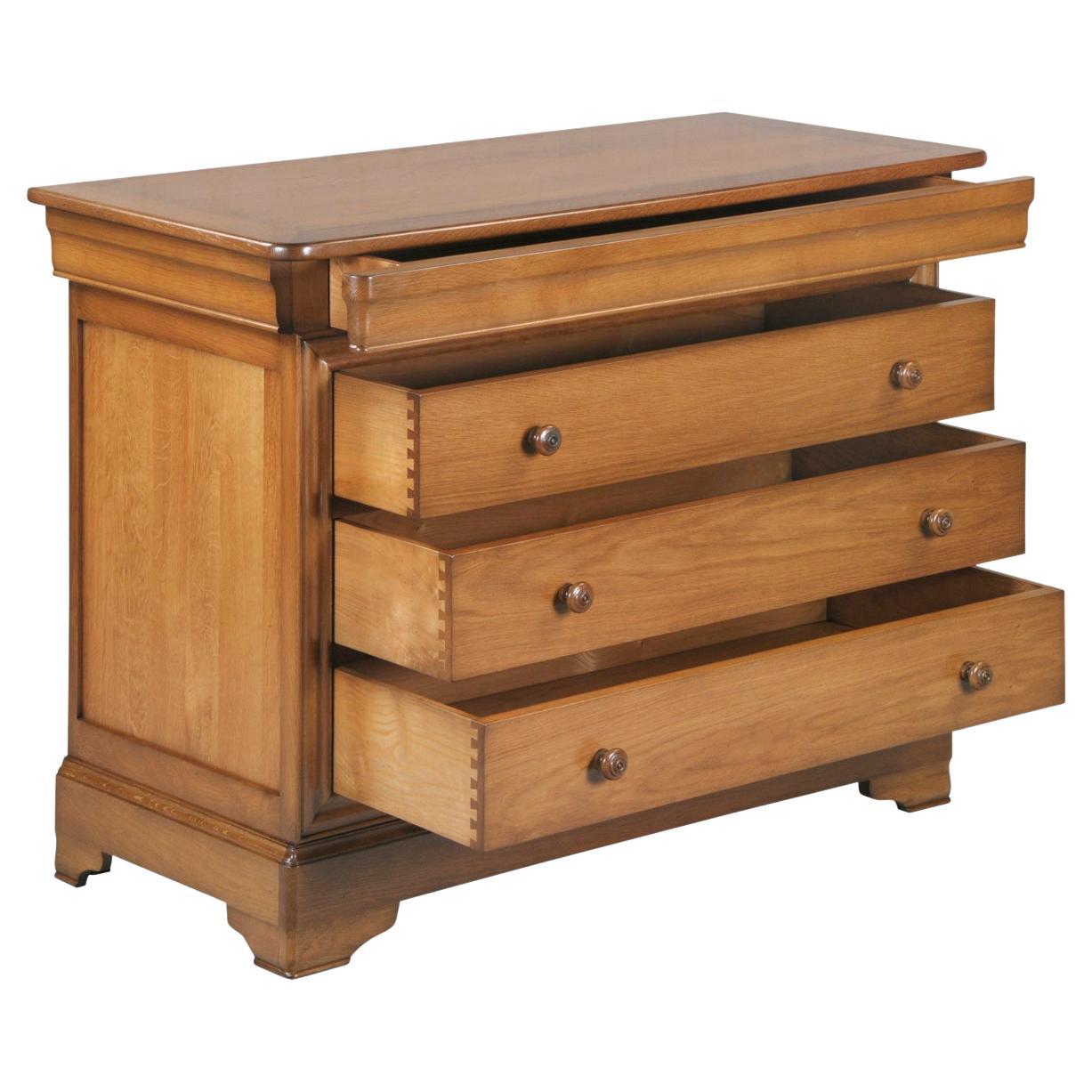 French Louis Philippe style 4-drawer chest - commode in solid oak craft made