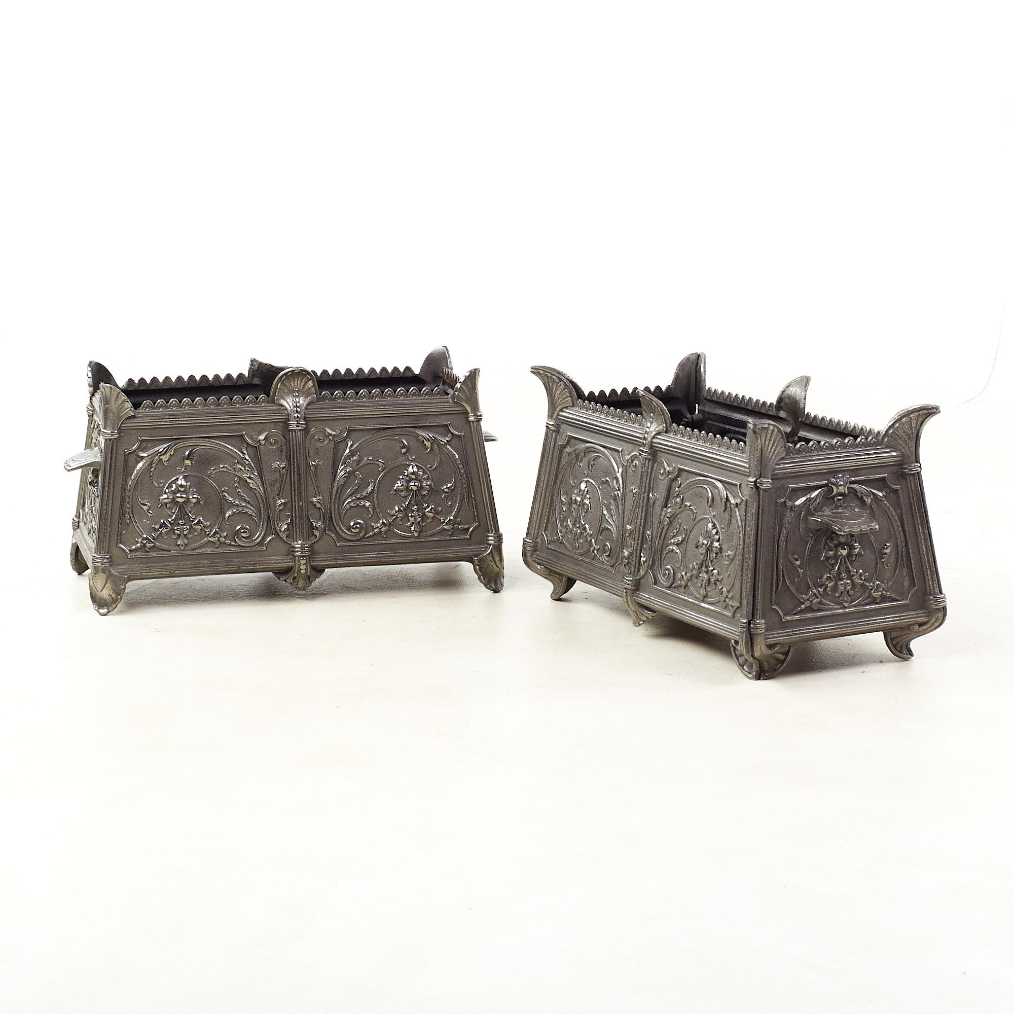 Modern Louis Philippe French Ornate Cast Iron Planter Boxes - Pair For Sale