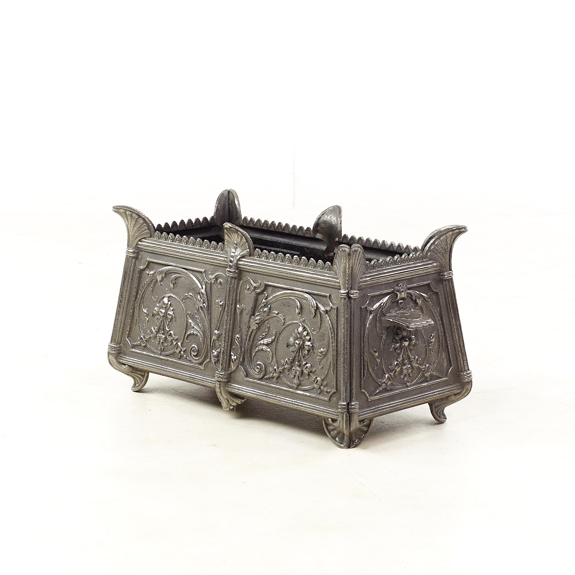 Louis Philippe French Ornate Cast Iron Planter Boxes - Pair For Sale 1