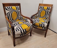 Louis Philippe French Pair of Armchairs, Wood and New Fabric