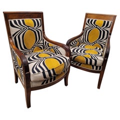 Louis Philippe French Pair of Armchairs, Wood and New Fabric