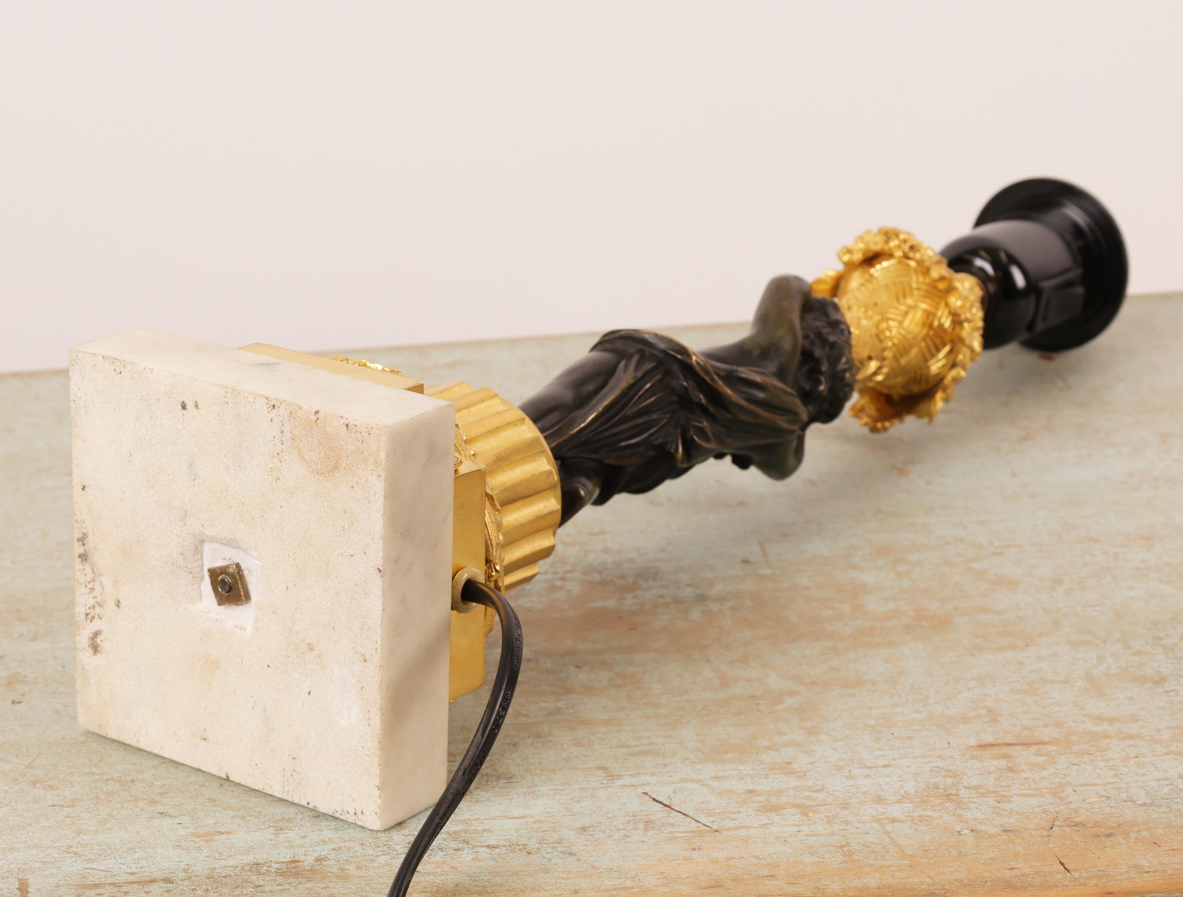 European Louis Philippe Gilded and Patinated Bronze Lamp Base with Carrara Marble For Sale