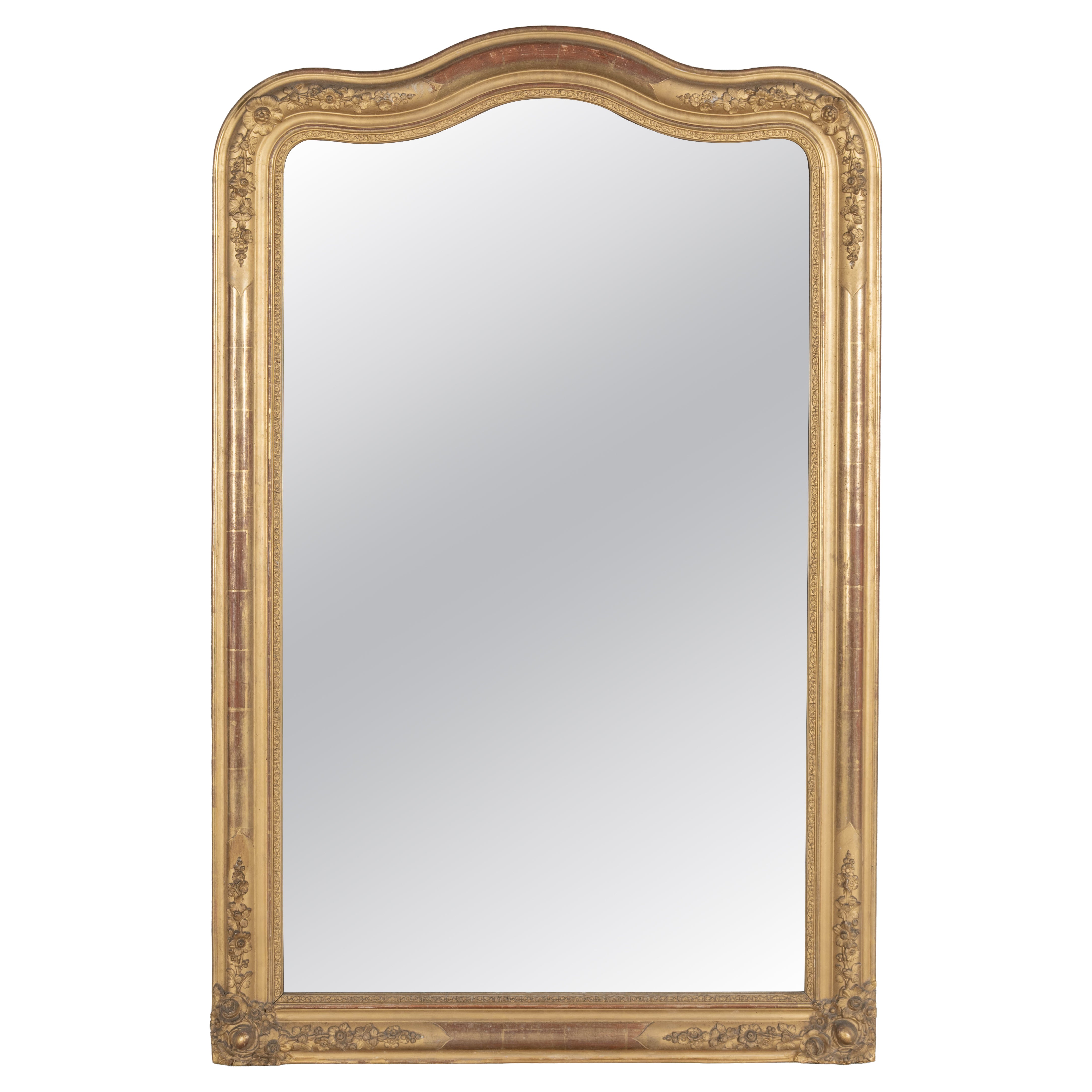 Louis Philippe Gilded Mirror, French Antique Floral Decor, Circa 1880 For Sale