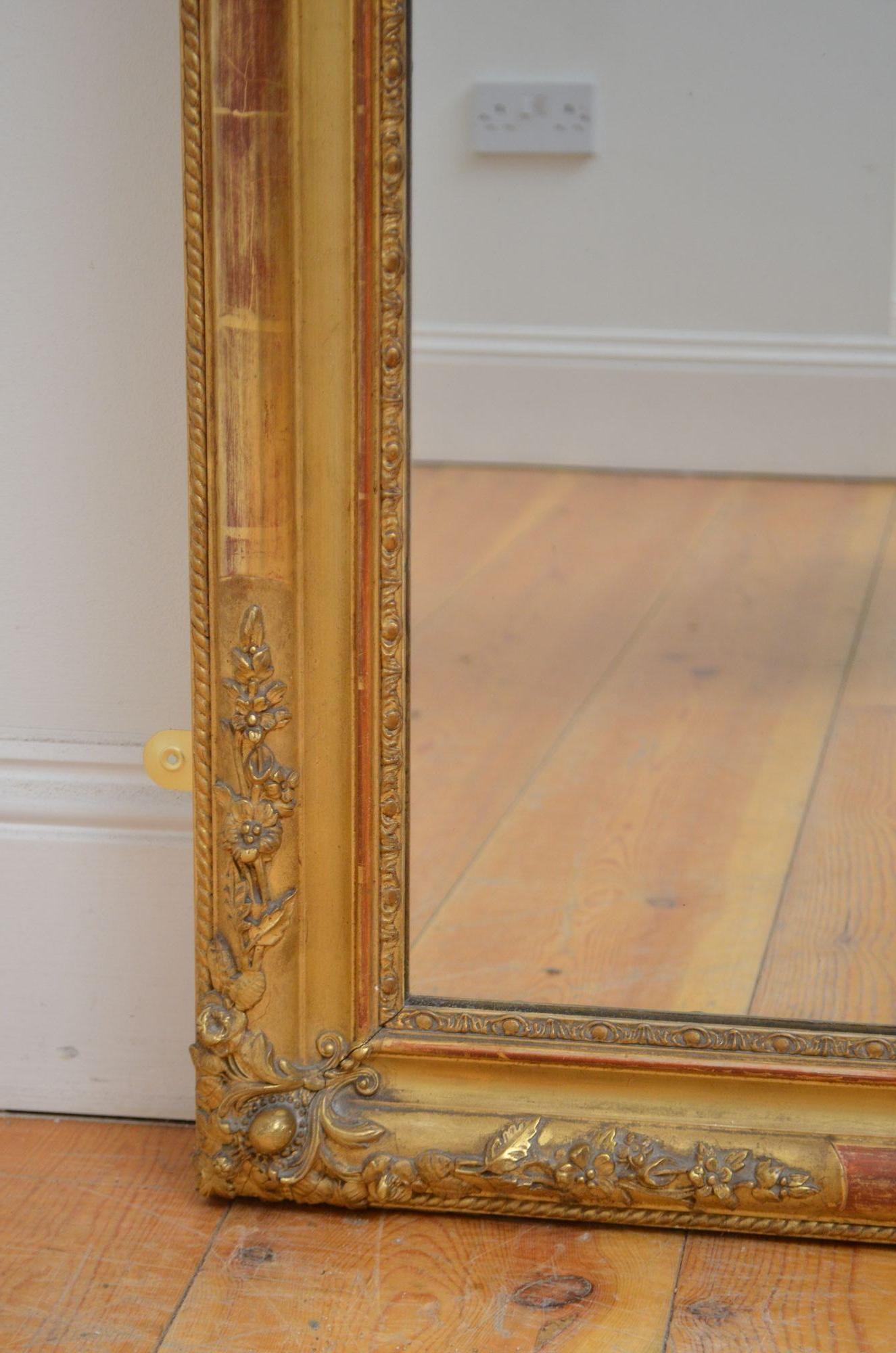 Louis Philippe Gilded Mirror H150cm In Good Condition For Sale In Whaley Bridge, GB