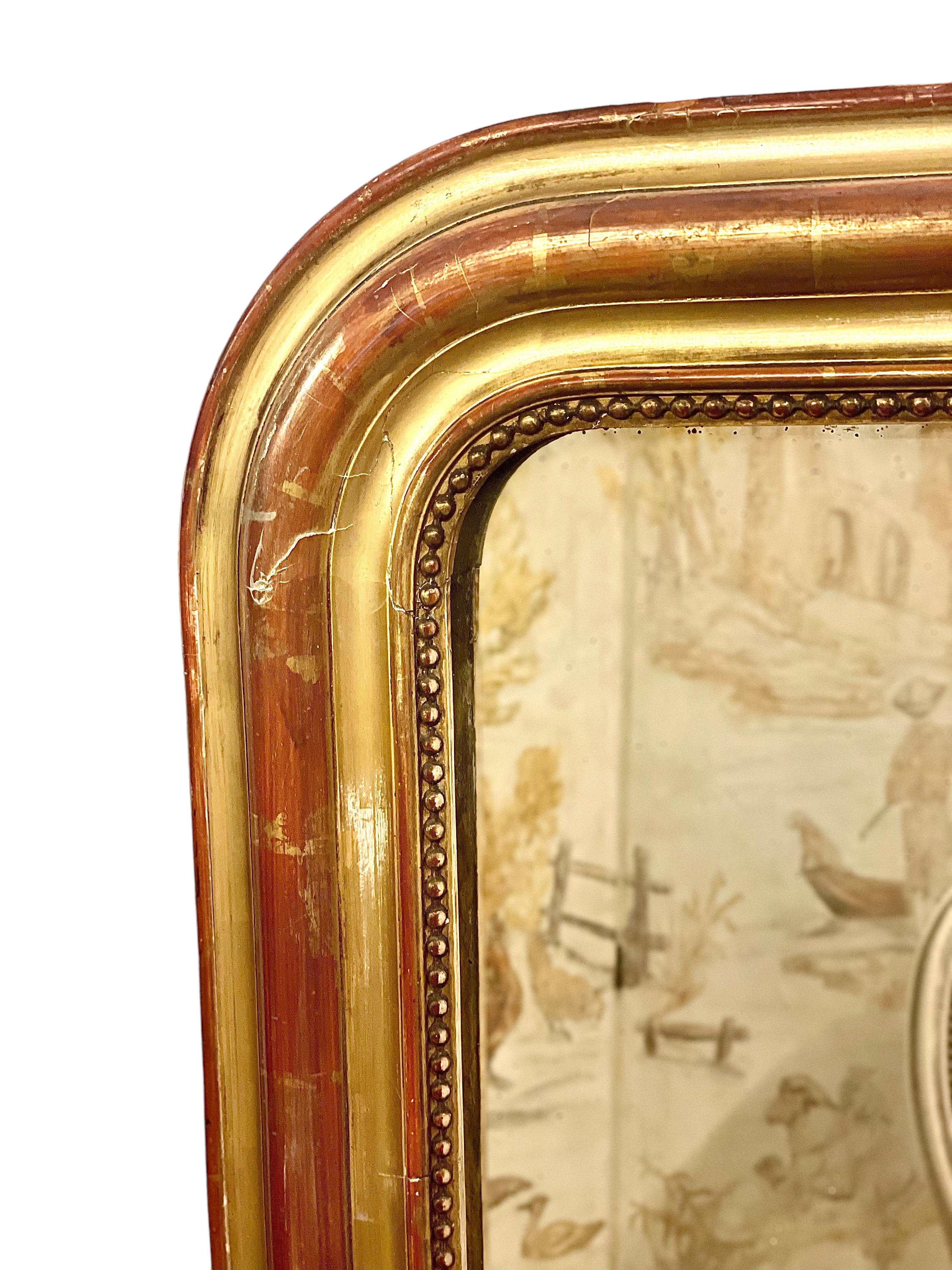 Louis Philippe 19th Century Wide Gilt Wood Mirror For Sale