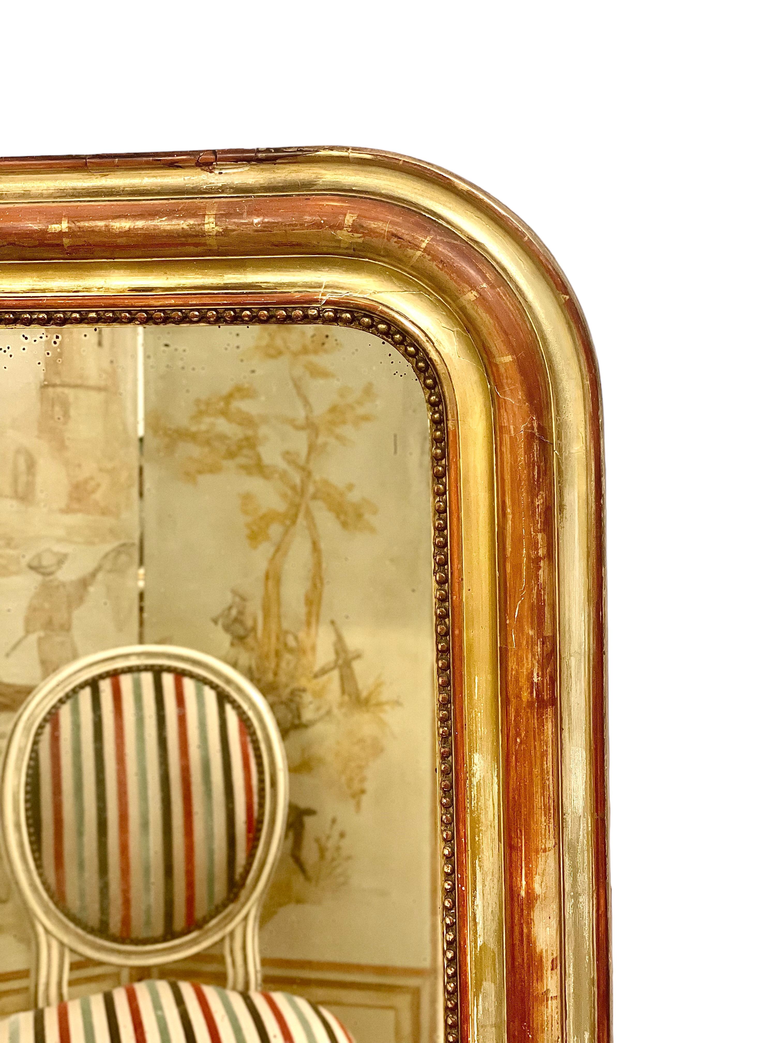 19. Jahrhundert breiter vergoldeter Wood Mirror (Vergoldetes Holz) im Angebot