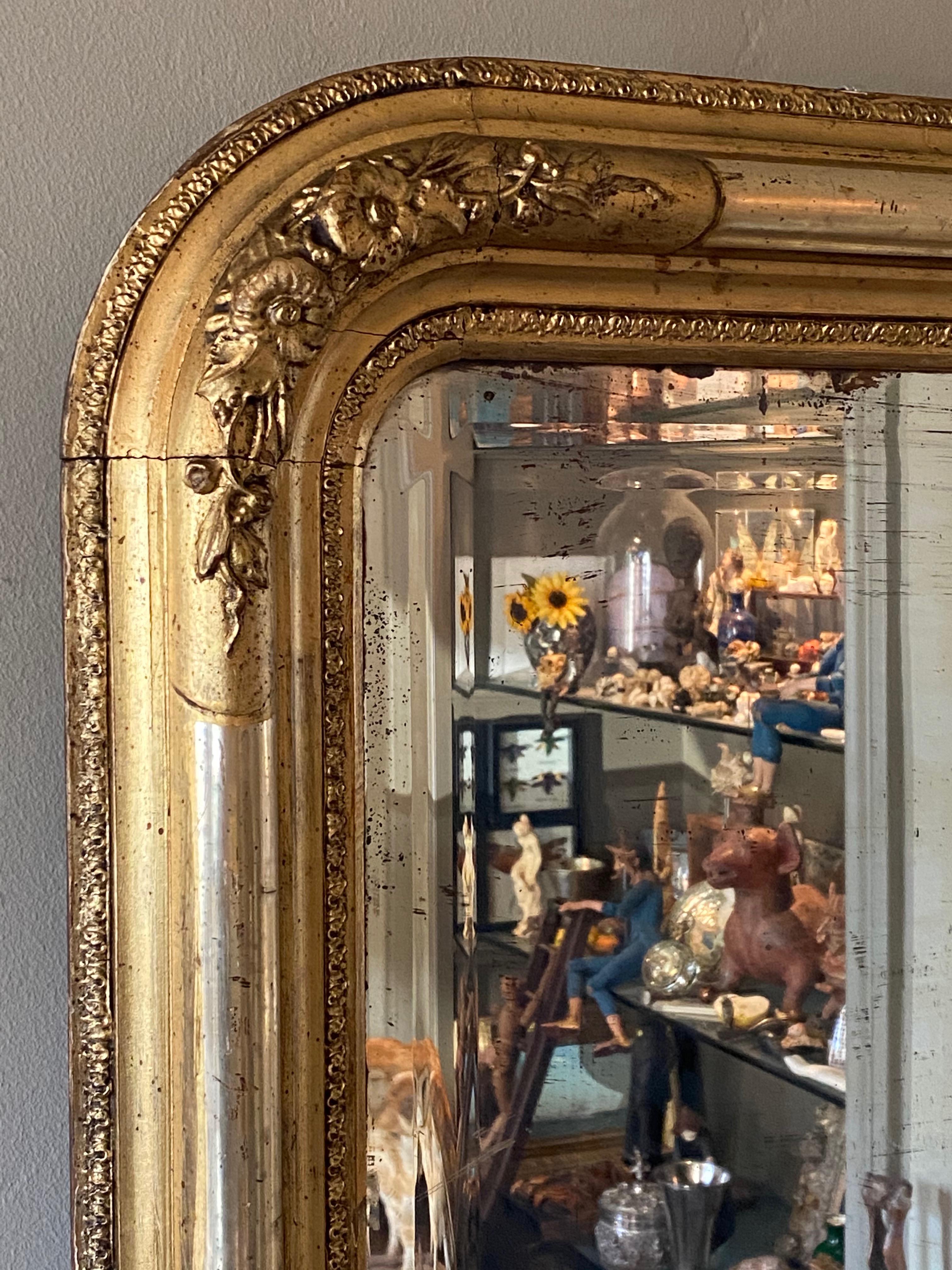 Louis Philippe Gold and Silver Gilt Mirror, French Mid-19th Century Neoclassical In Good Condition In San Francisco, CA