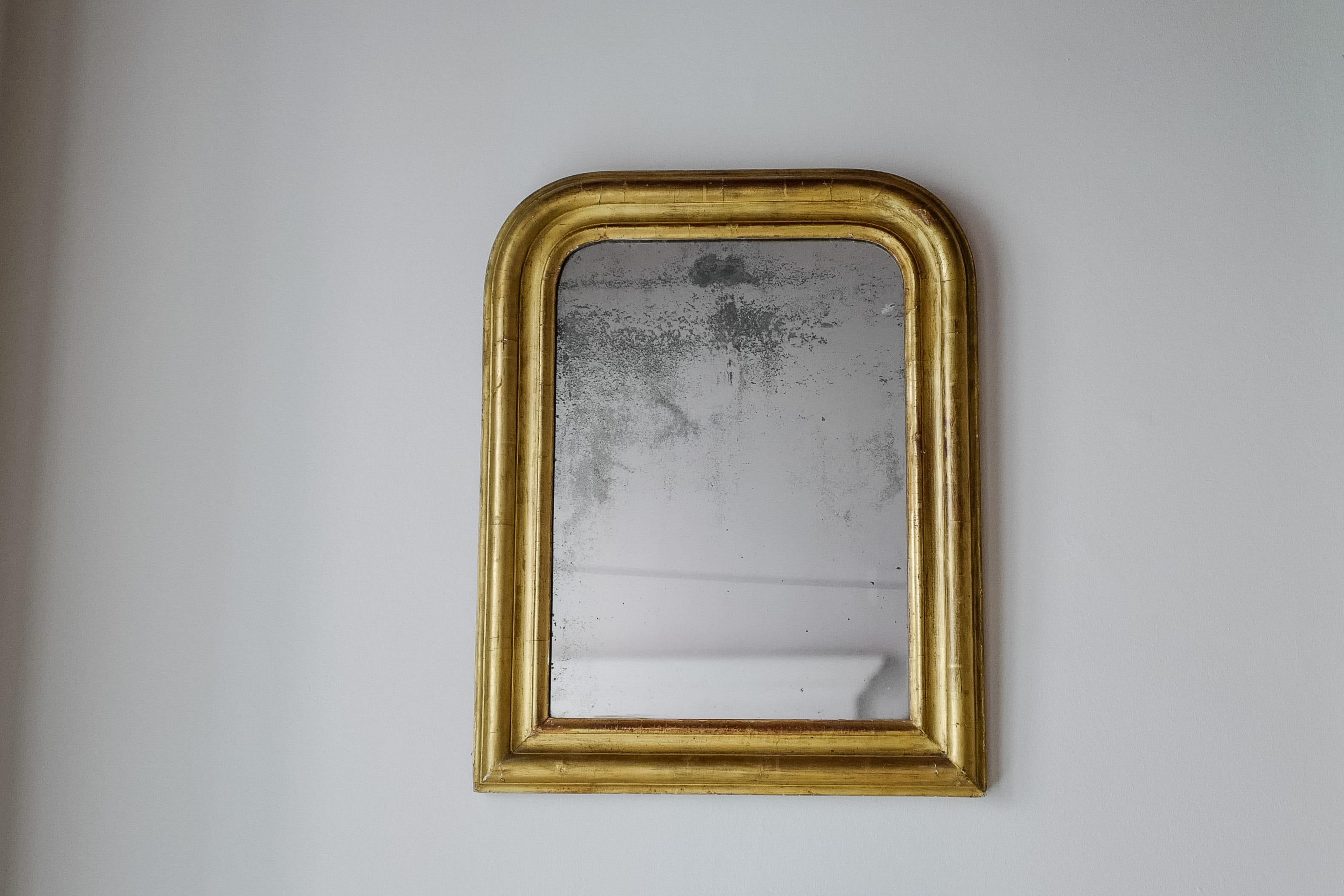 Hand-Painted 19th Century French Louis Philippe Gold Leaf Giltwood Mirror  For Sale