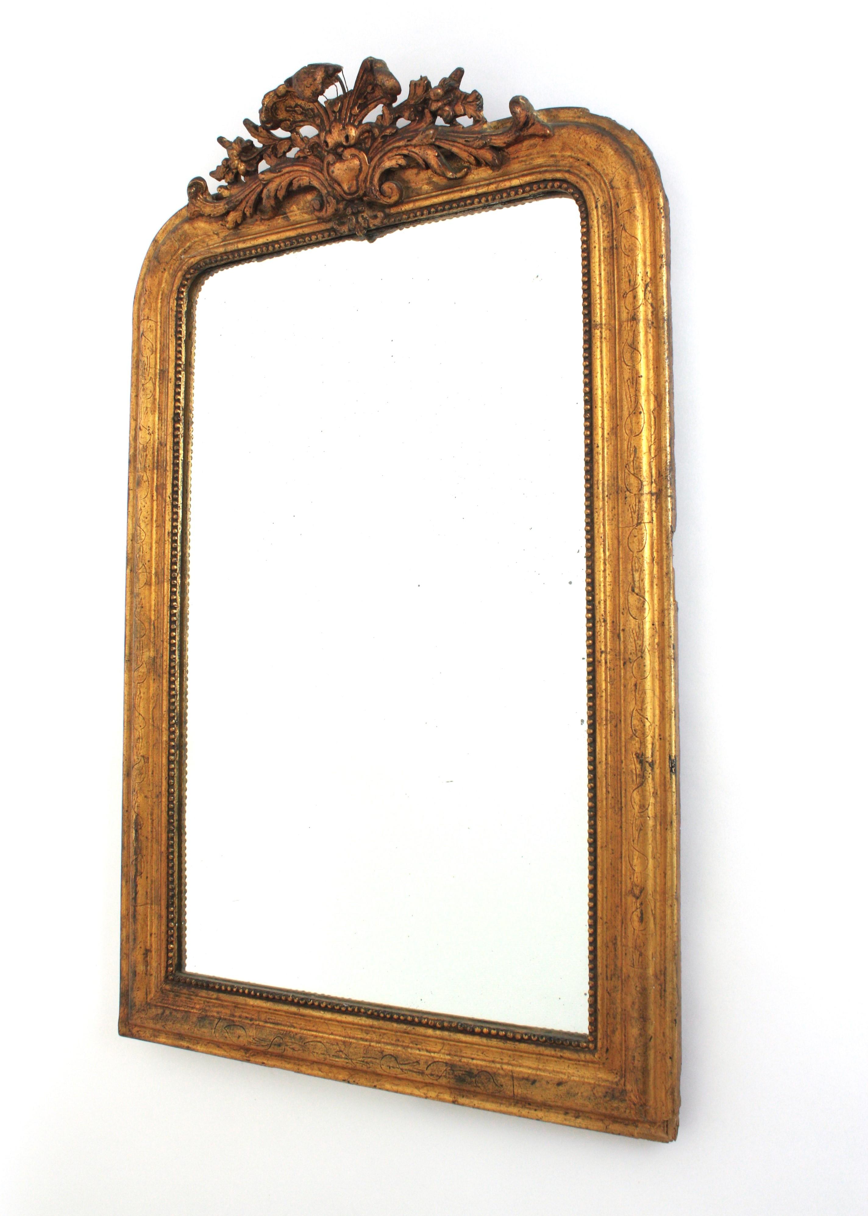 Louis Philippe Blattgold Giltwood Spiegel mit Blattwerk Wappen im Angebot 3