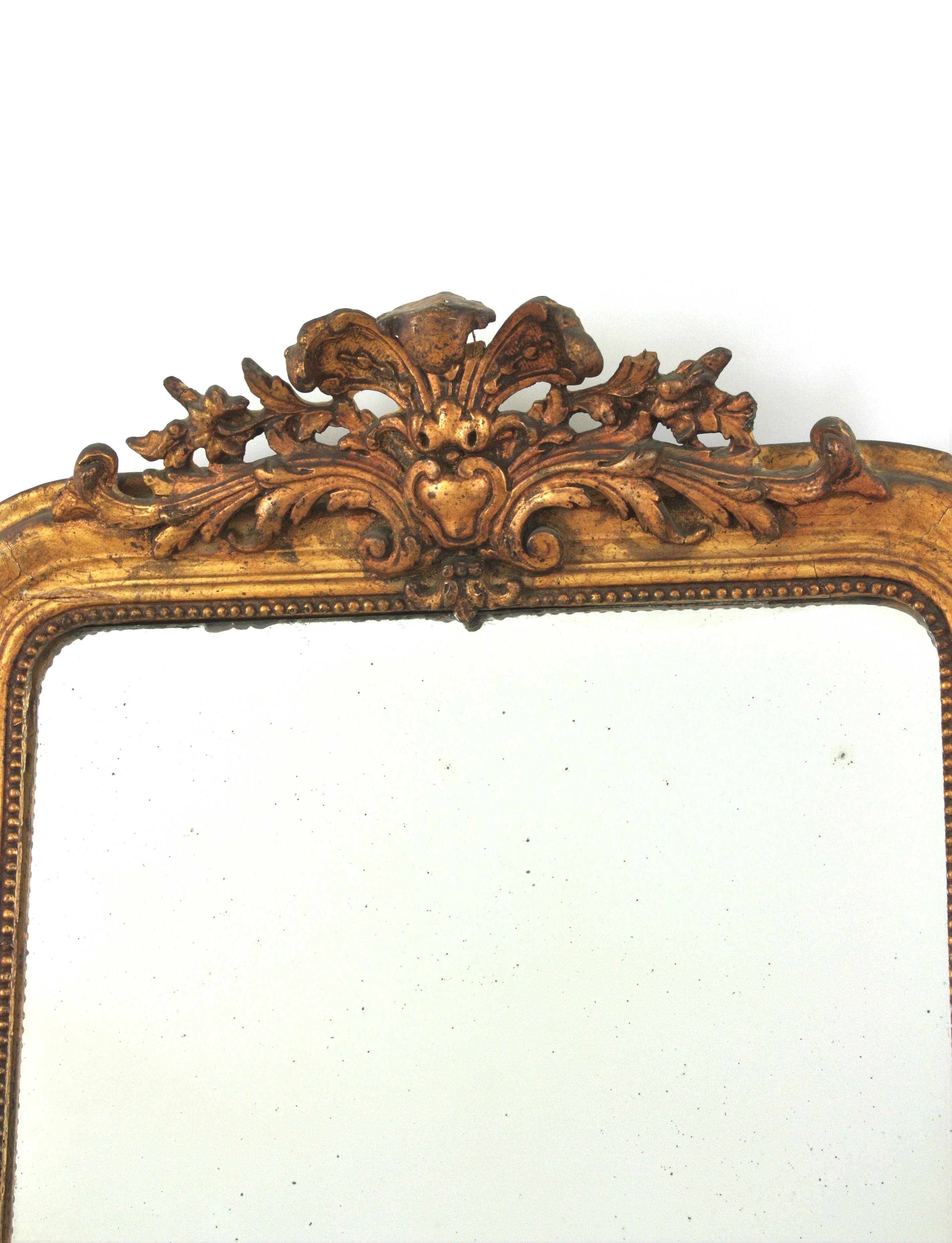 Louis Philippe Blattgold Giltwood Spiegel mit Blattwerk Wappen (Geschnitzt) im Angebot