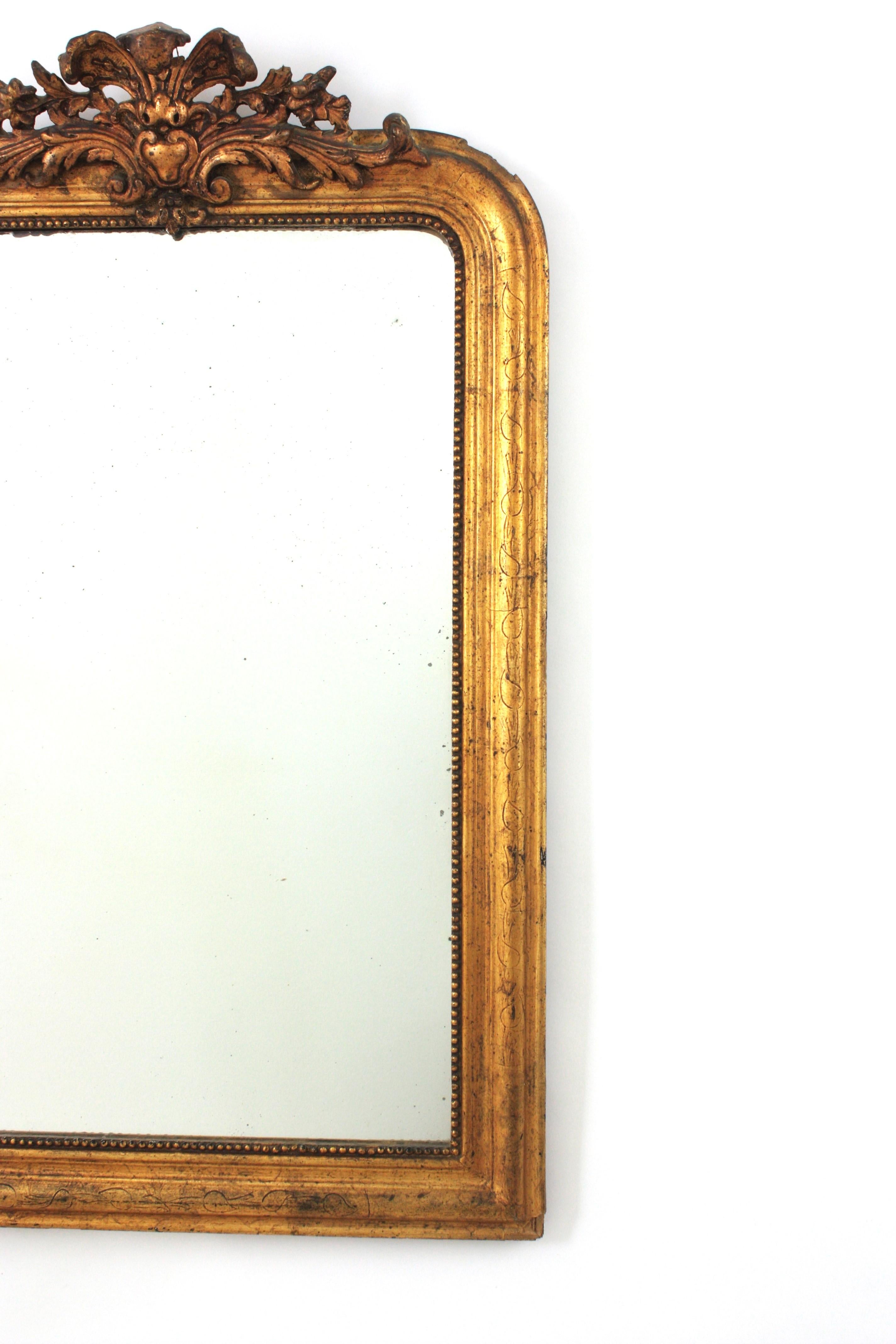 Louis Philippe Blattgold Giltwood Spiegel mit Blattwerk Wappen im Angebot 2