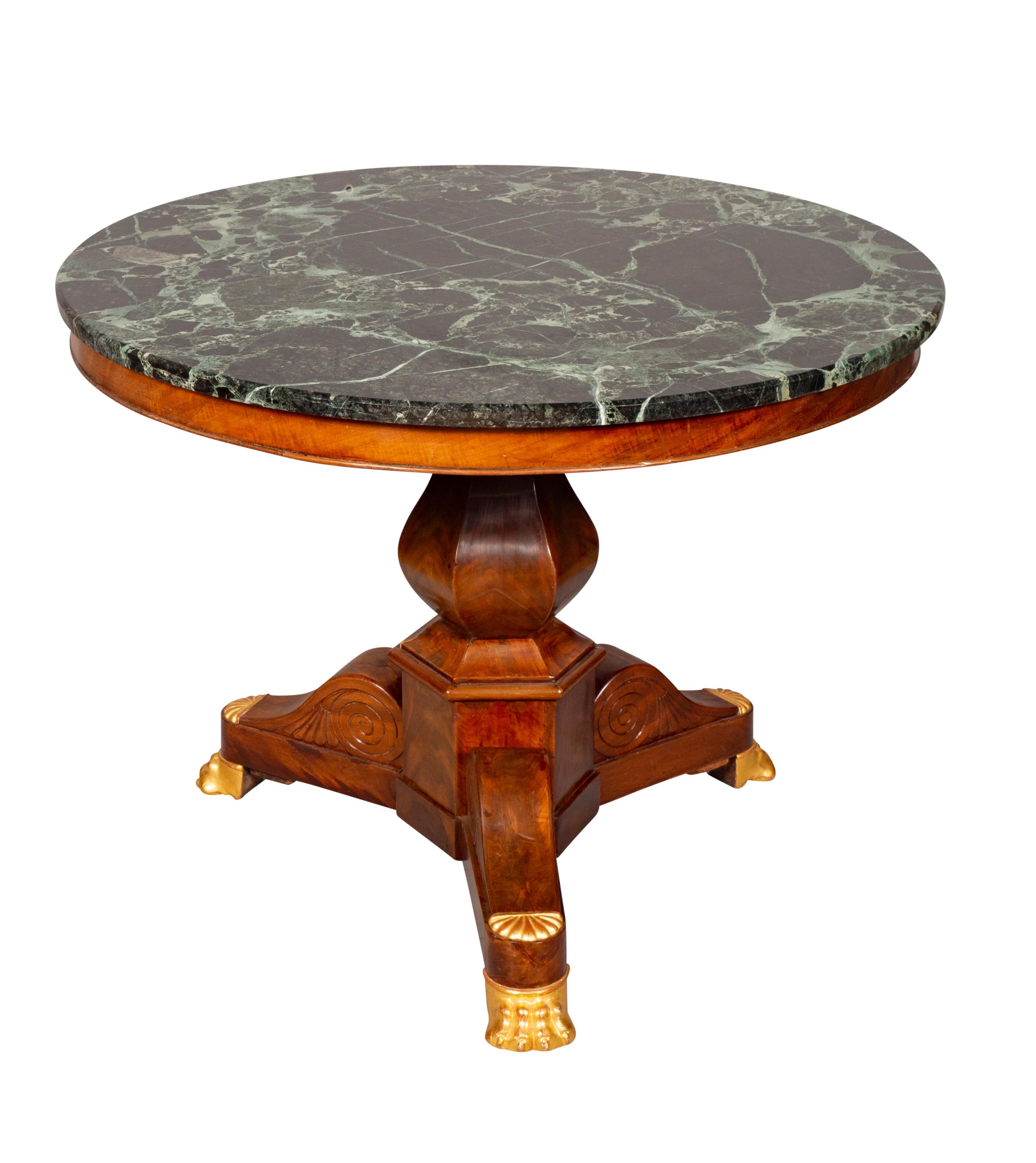 Louis Philippe Mahogany And Marble Top Center Table In Good Condition In Essex, MA