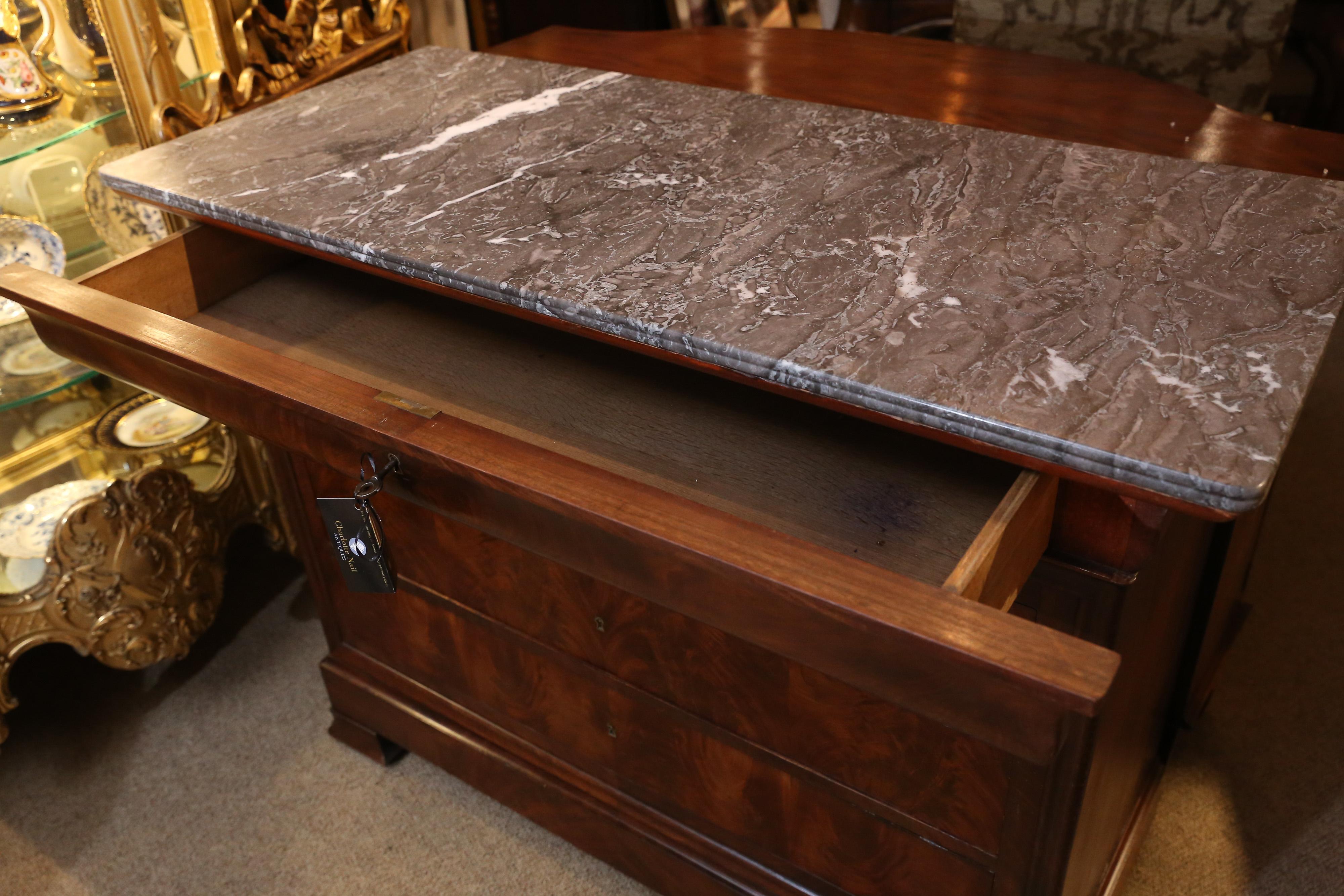 19th Century Louis-Philippe Mahogany and Marble-Top Commode or Chest