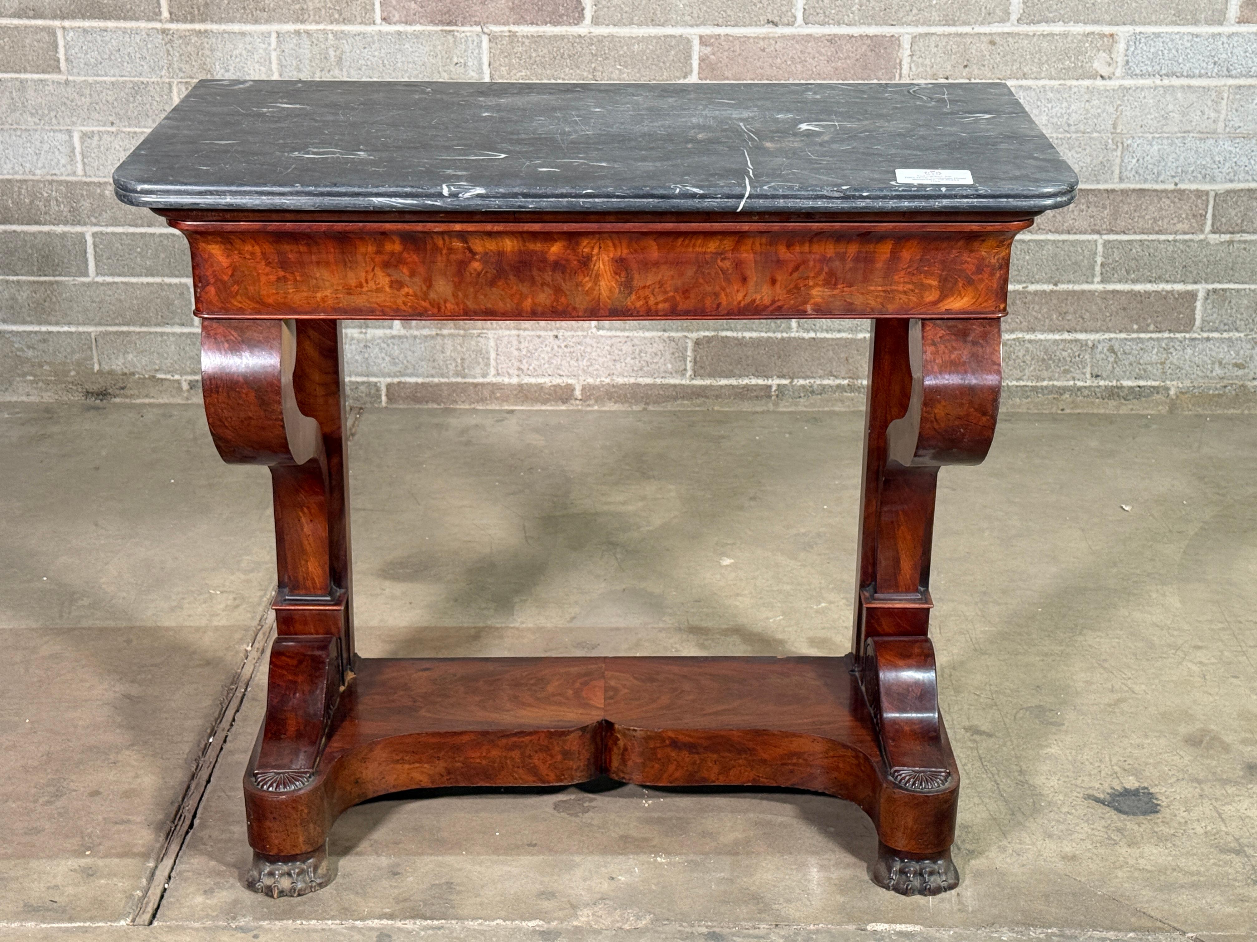 Louis Philippe Mahogany Console with Saint Anne's Marble
Unique piece purchased in France. Age appropriate wear, see detailed photos. Message us with questions.