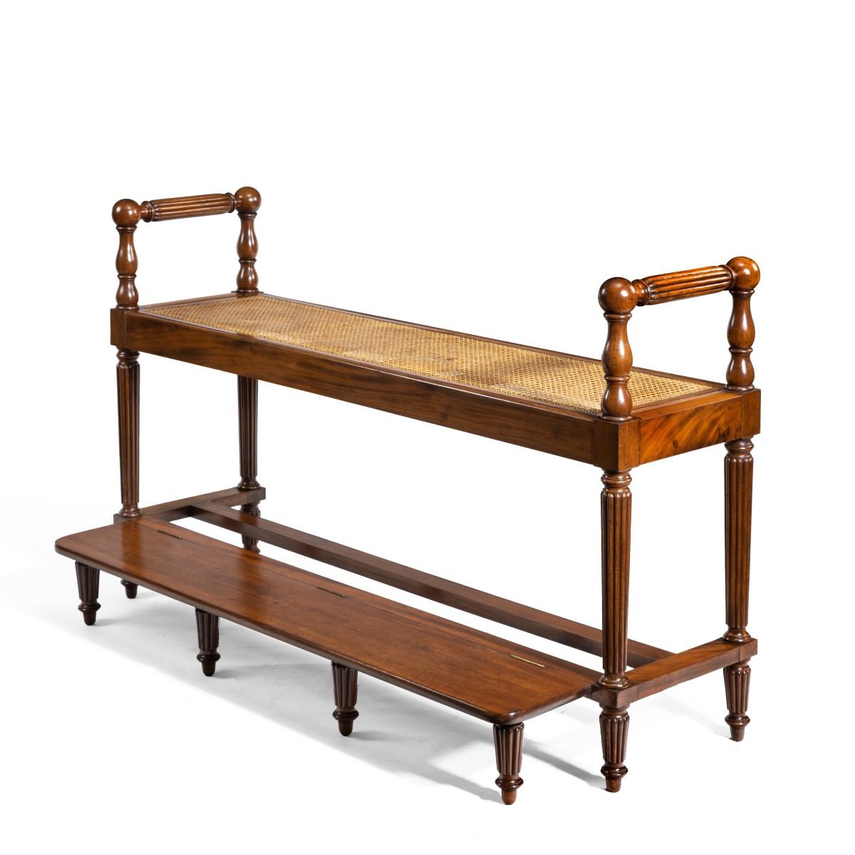 French Louis Philippe Mahogany Hall Bench with a Folding Foot-Rest For Sale