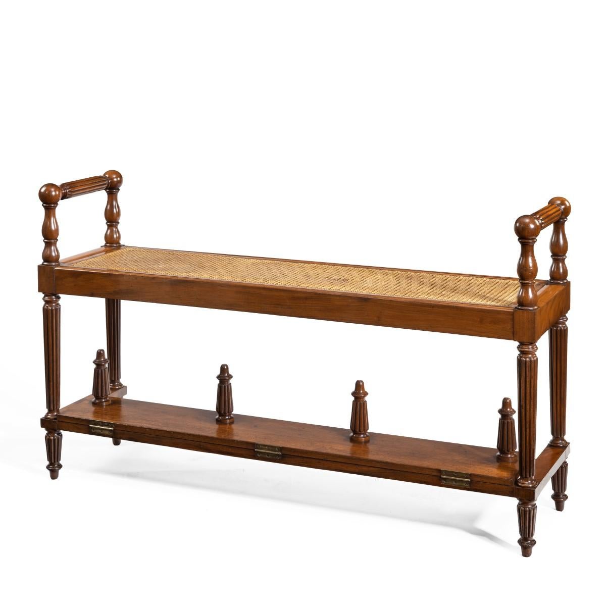 Mid-19th Century Louis Philippe Mahogany Hall Bench with a Folding Foot-Rest For Sale