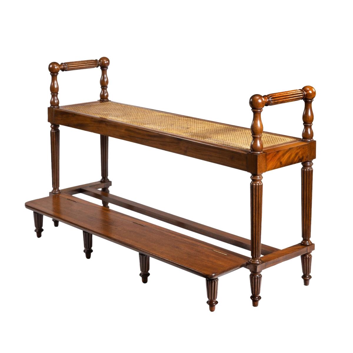 Louis Philippe Mahogany Hall Bench with a Folding Foot-Rest