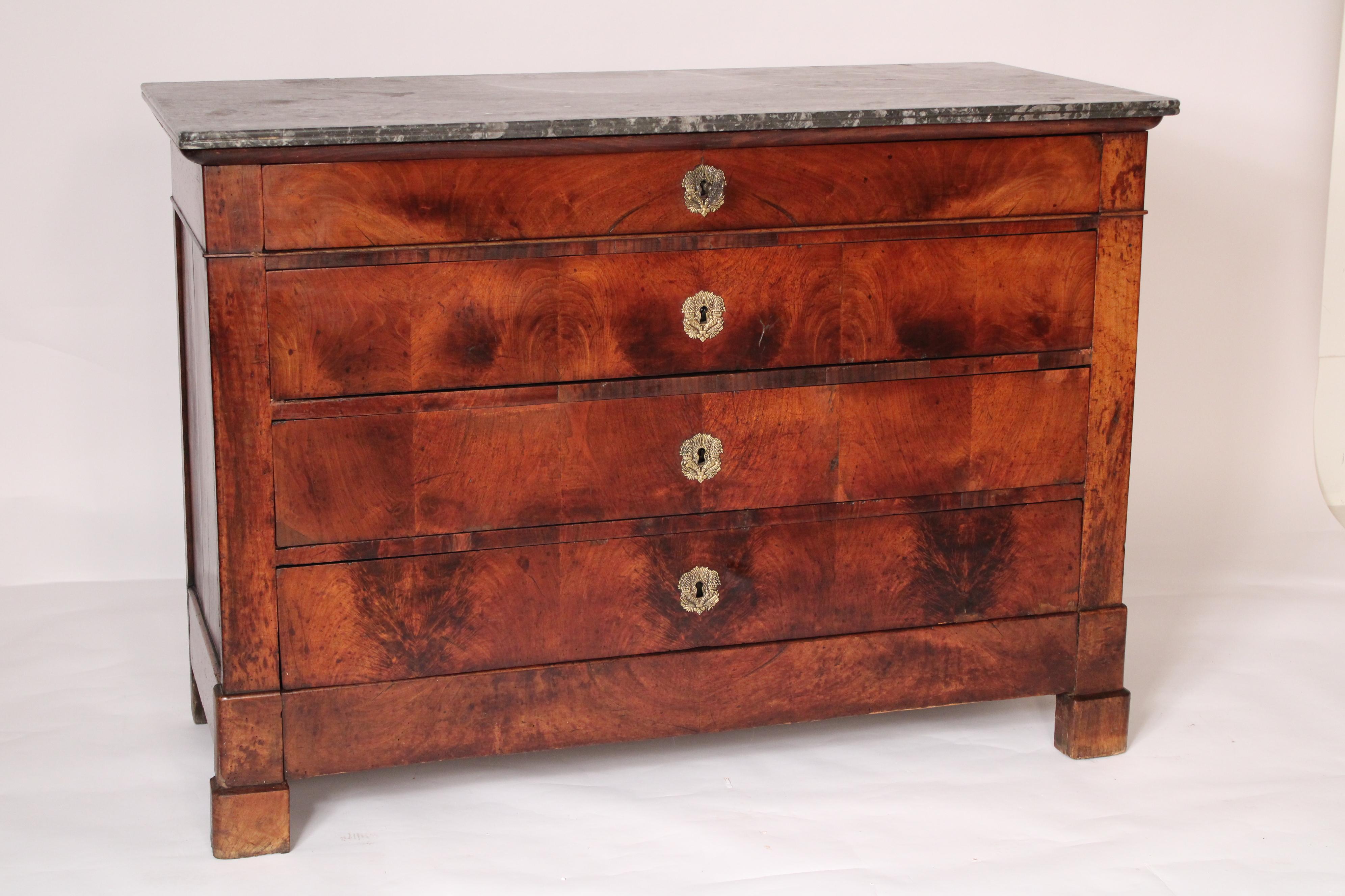 European Louis Philippe Mahogany Marble top Chest of Drawers For Sale