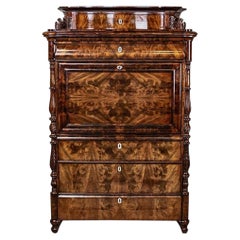 Louis Philippe Mahogany Secretary Desk, Antique French Design, 1850