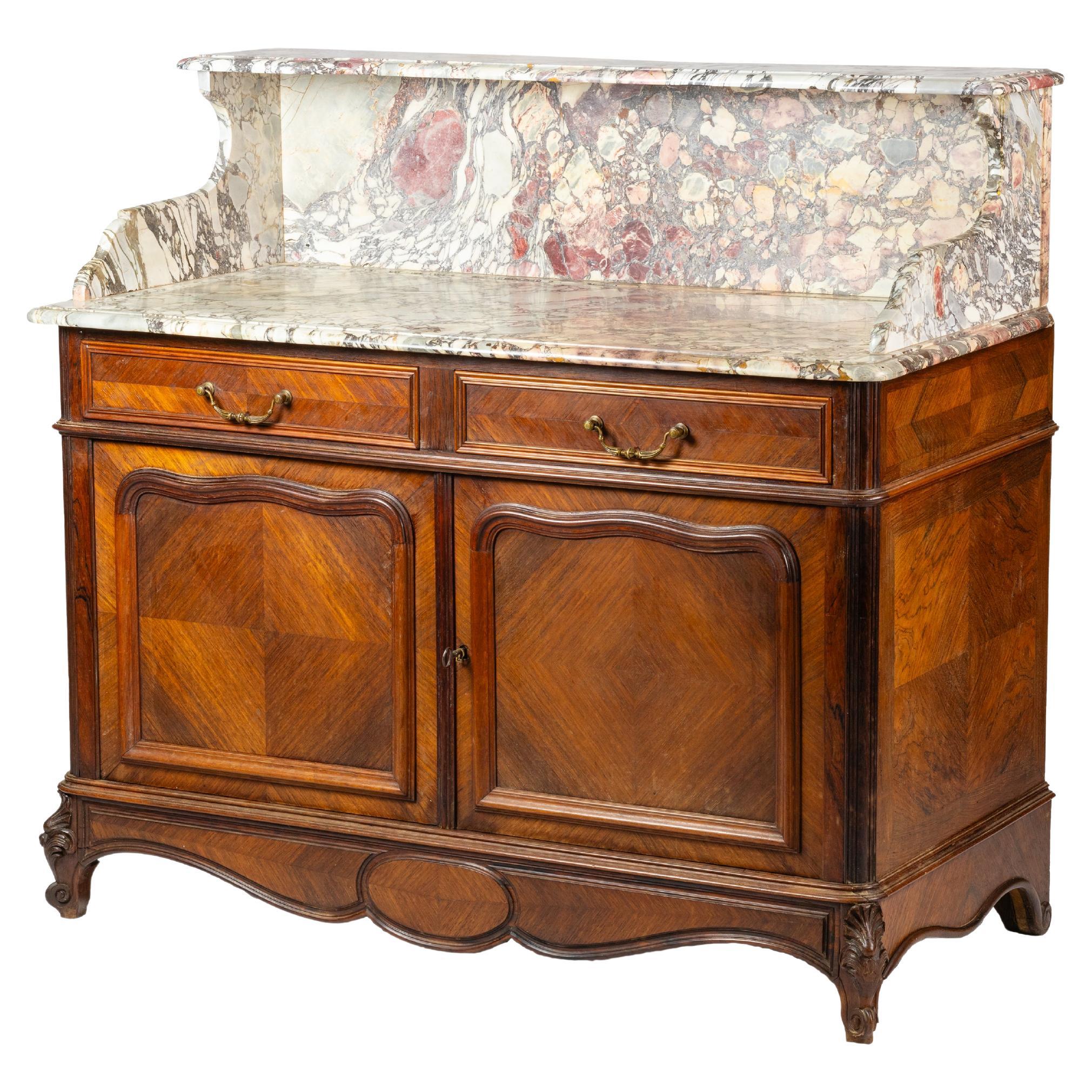 Louis Philippe Marble Top Buffet Sideboard, 19th Century For Sale