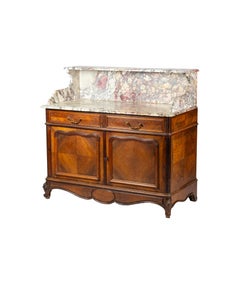 Louis Philippe Marble Top Buffet Sideboard, 19th Century, Two Doors Credenza