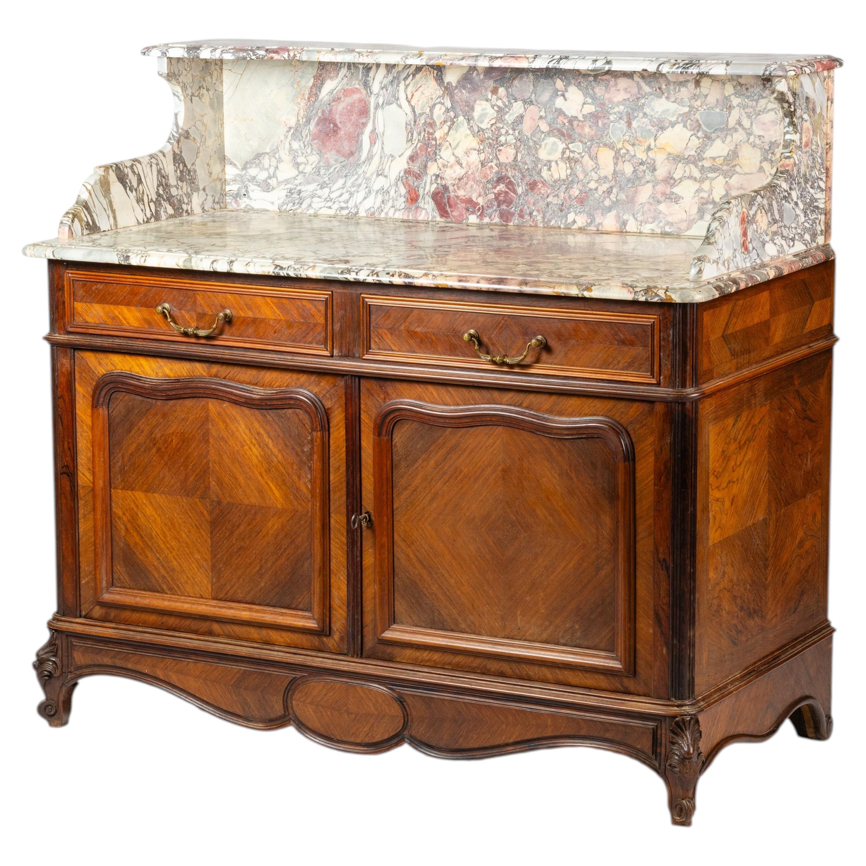 Louis Philippe Marble Top Buffet Sideboard, 19th Century, Two Doors Credenza