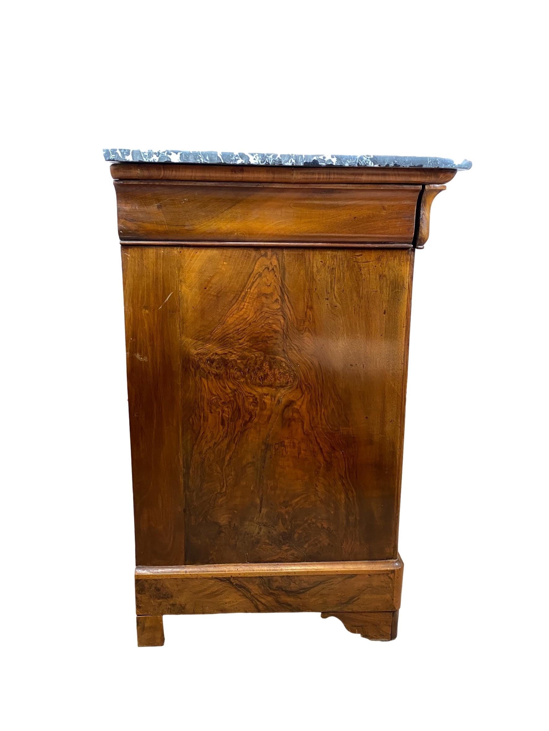 Hand-Crafted Louis Philippe Marble-Top Commode in Figured Walnut, French, circa 1840