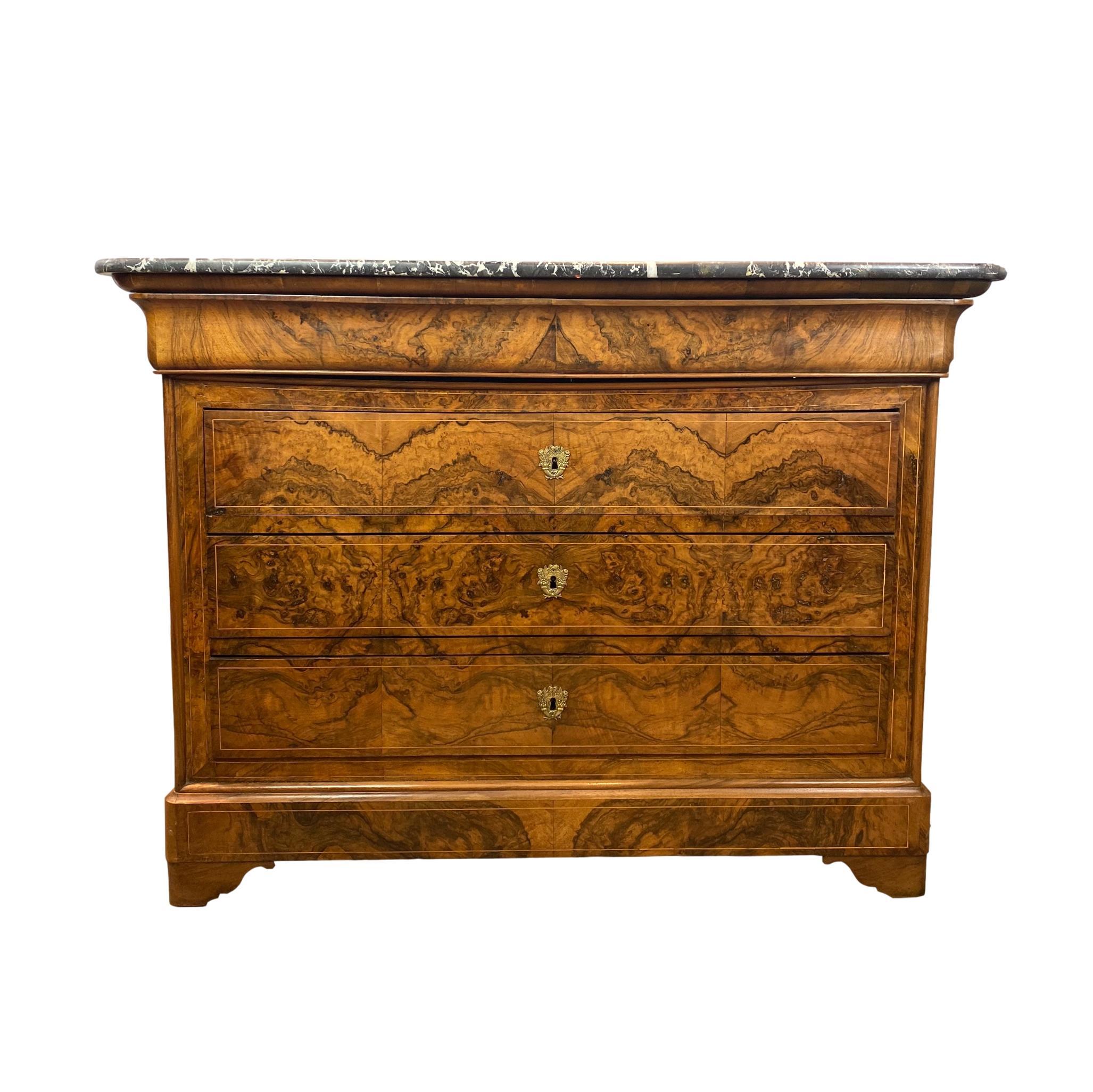 Louis Philippe Marble-Top Commode in Figured Walnut, French, circa 1840 1
