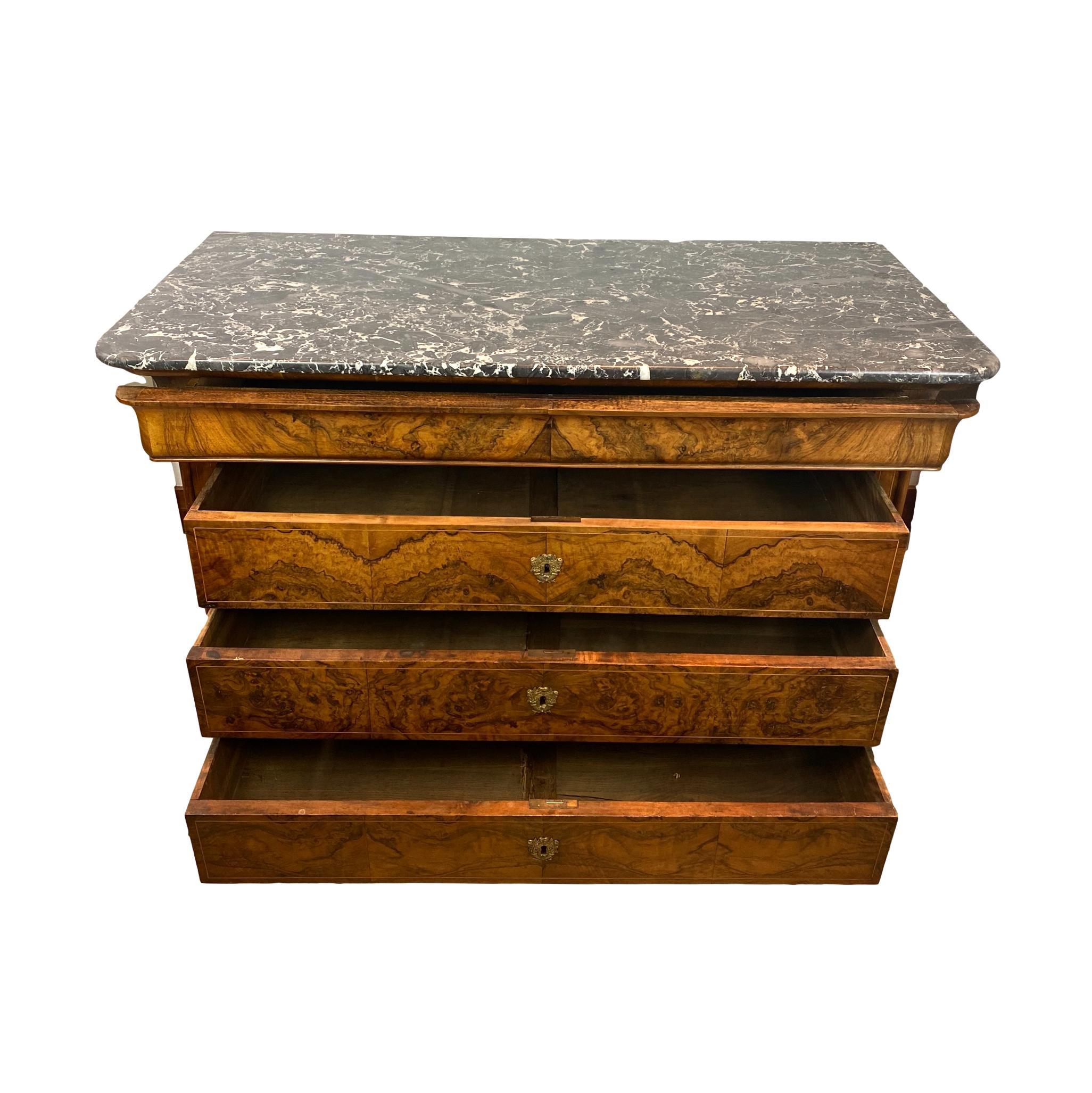 Louis Philippe Marble-Top Commode in Figured Walnut, French, circa 1840 2