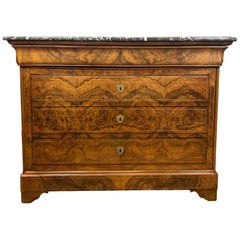 Louis Philippe Marble-Top Commode in Figured Walnut, French, circa 1840