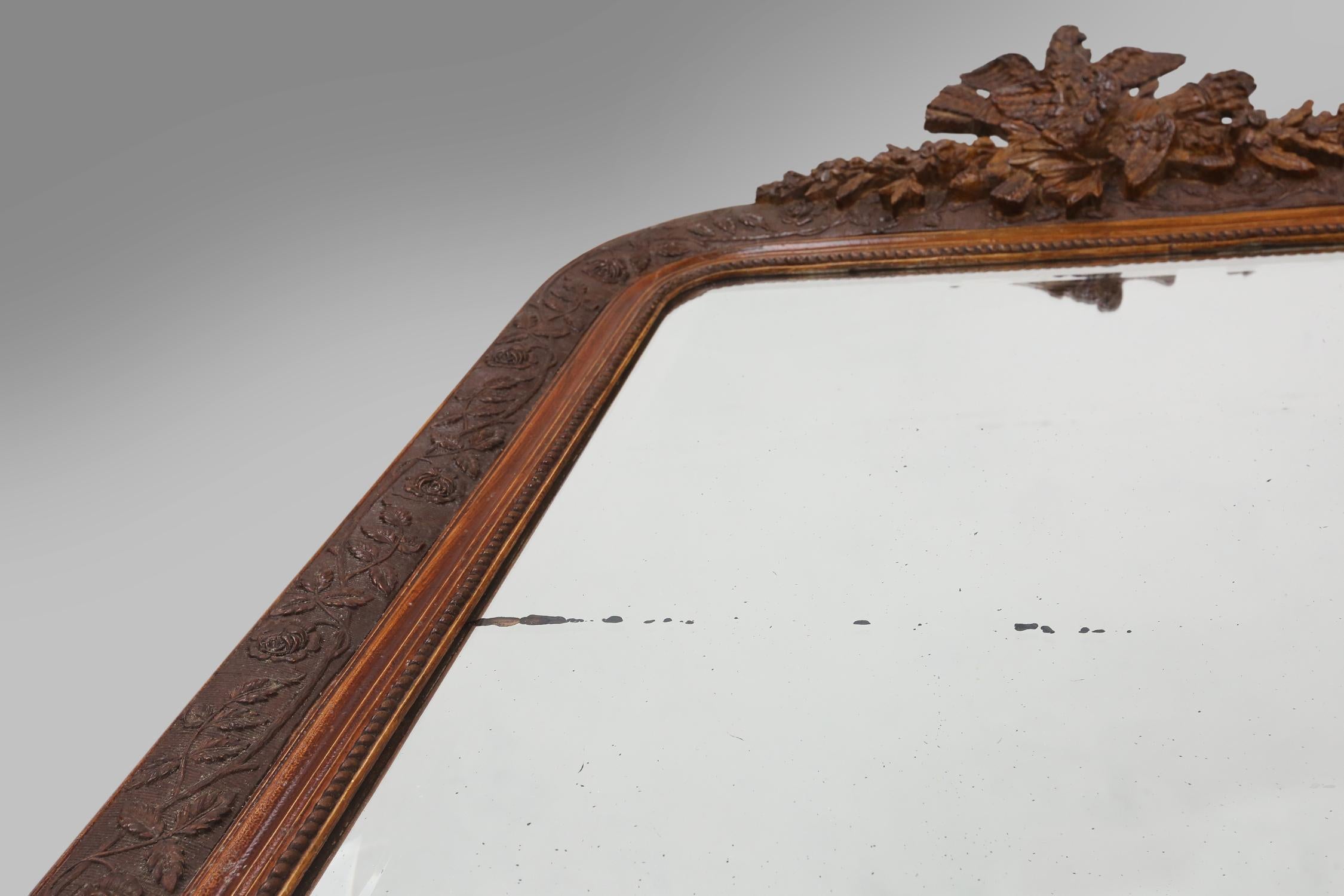 Hand-Carved Louis Philippe mirror in plaster and wood with handcrafted decorations, France c For Sale
