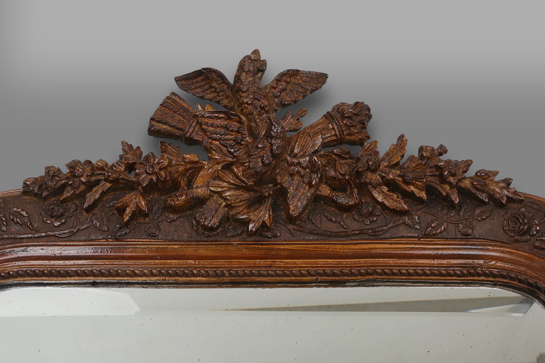 Mirror Louis Philippe mirror in plaster and wood with handcrafted decorations, France c For Sale