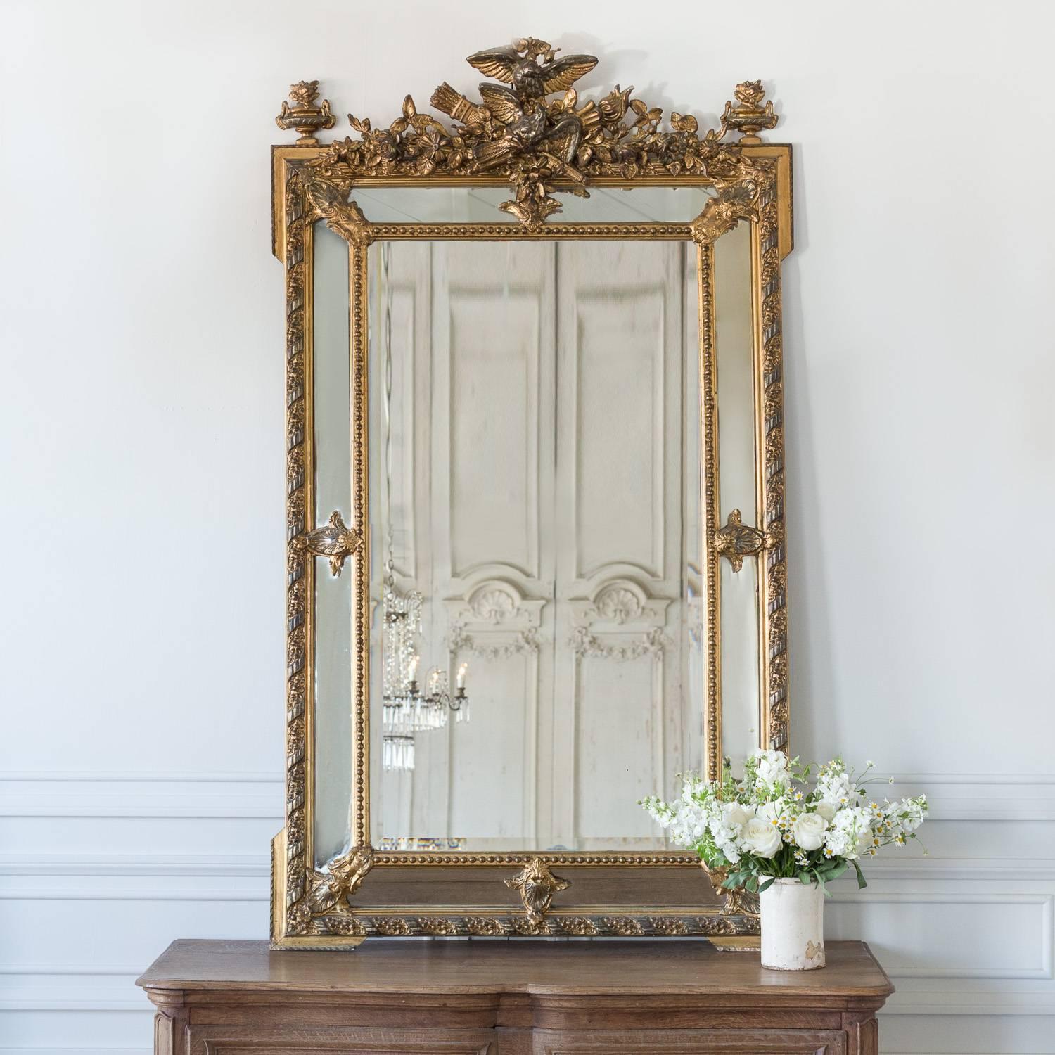 Wood Louis Philippe Mirror with Beveled Glass For Sale