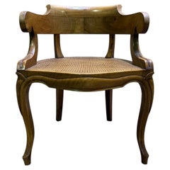 Louis Philippe office armchair in walnut and caning