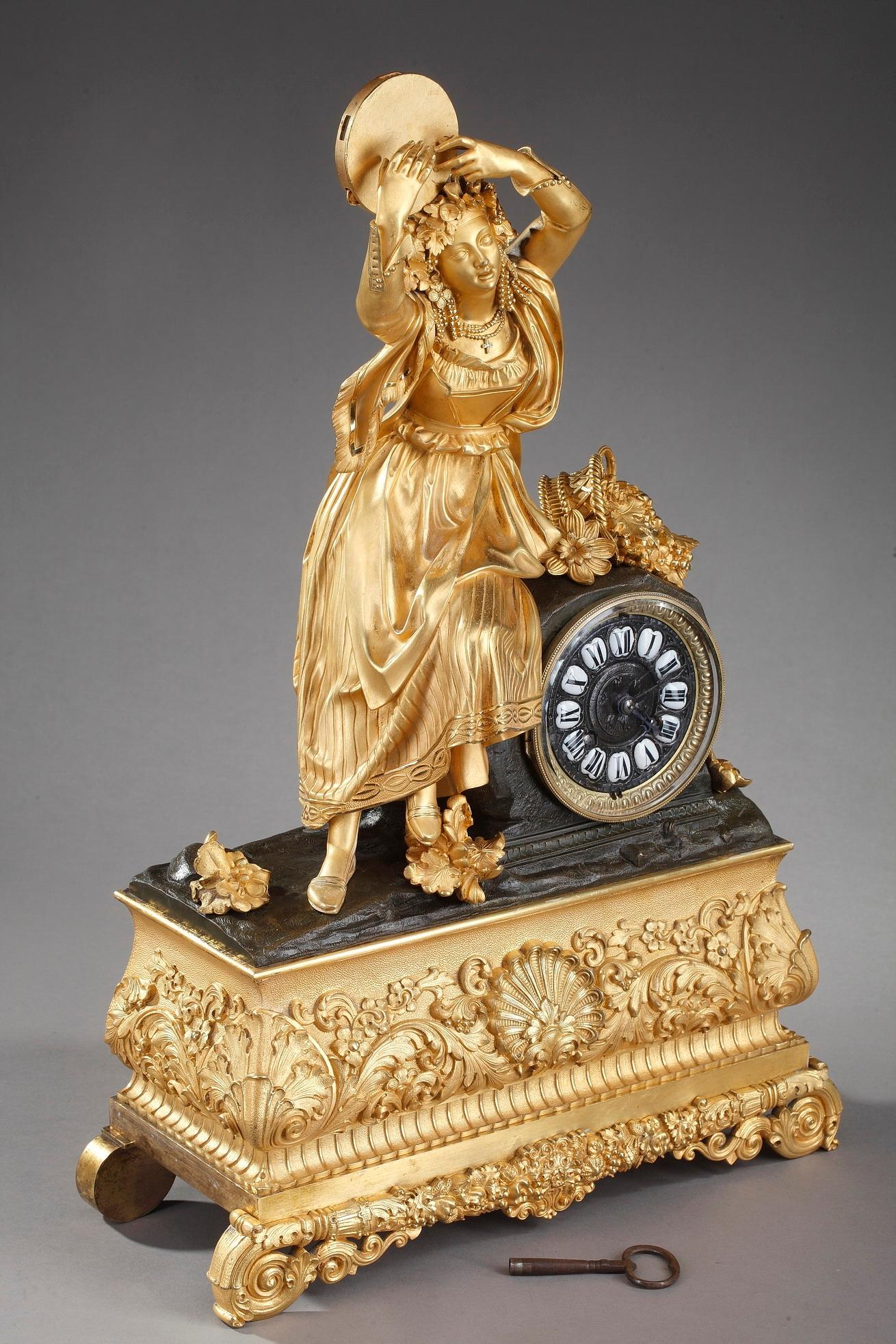 19th Century Louis-Philippe Ormolu Clock, Esmeralda or Dancer with a Tambourine For Sale