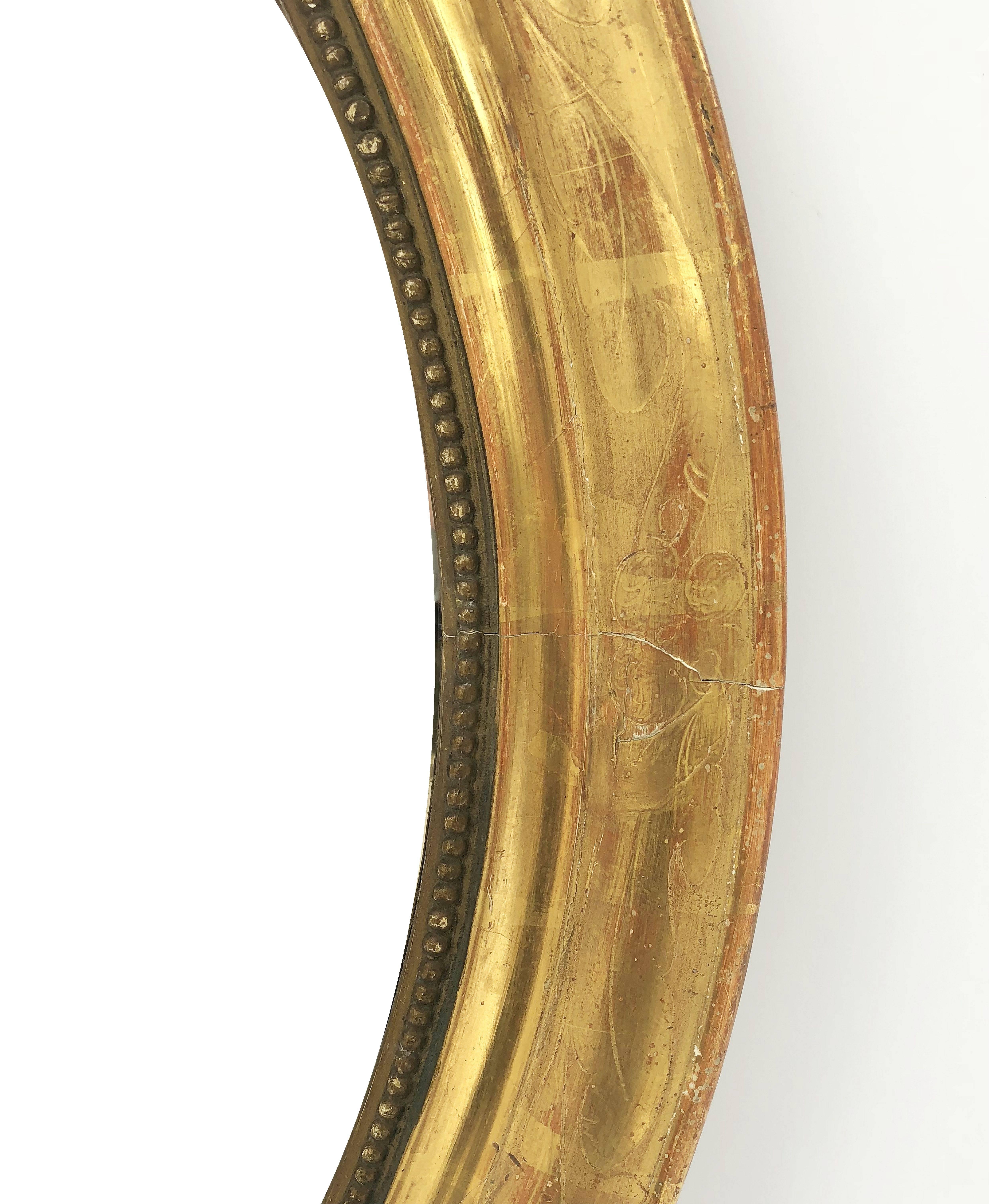 Louis Philippe Oval Framed Gilt Mirror (H 31 x W 27) In Excellent Condition In Austin, TX