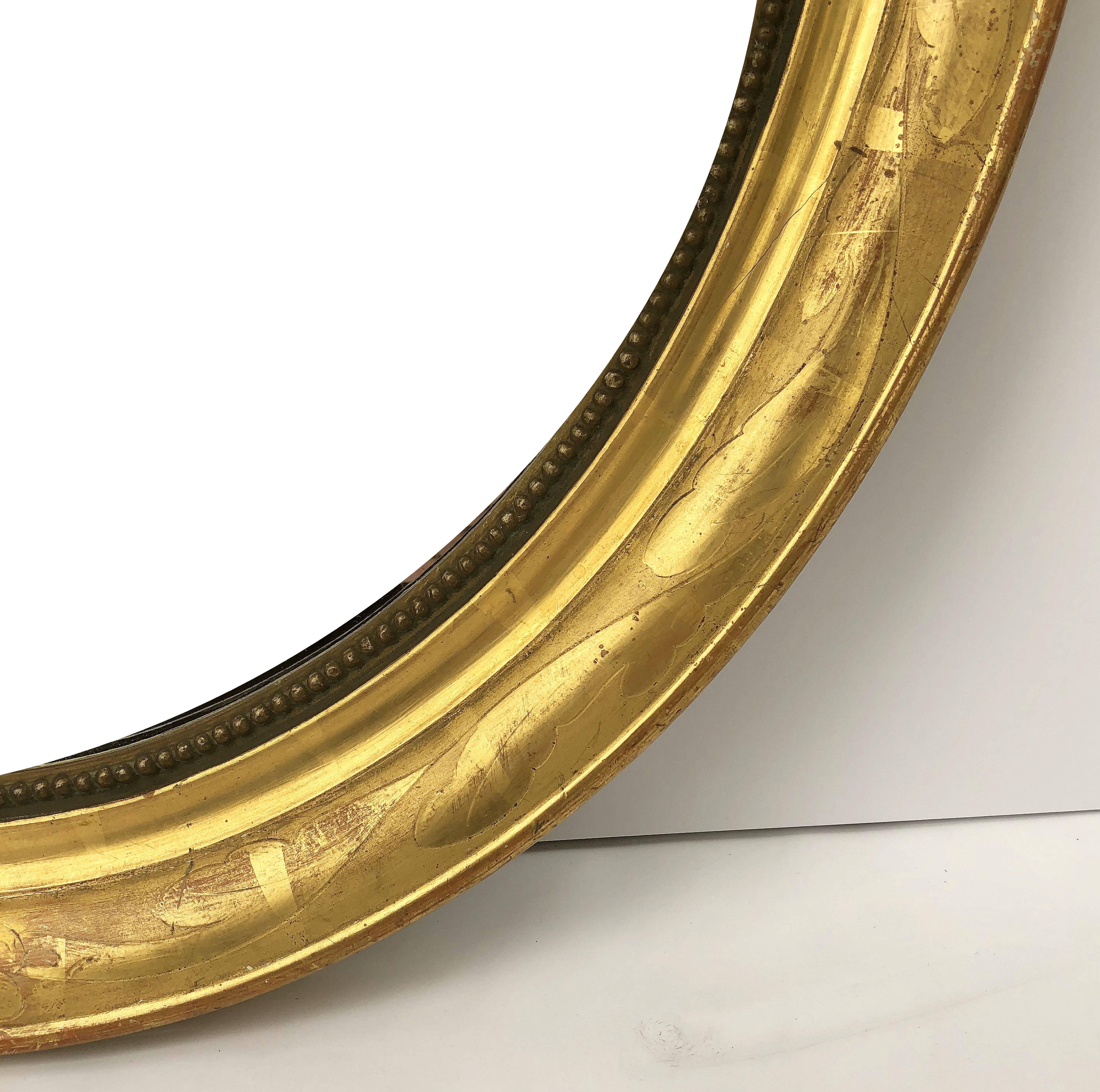 19th Century Louis Philippe Oval Framed Gilt Mirror (H 31 x W 27)