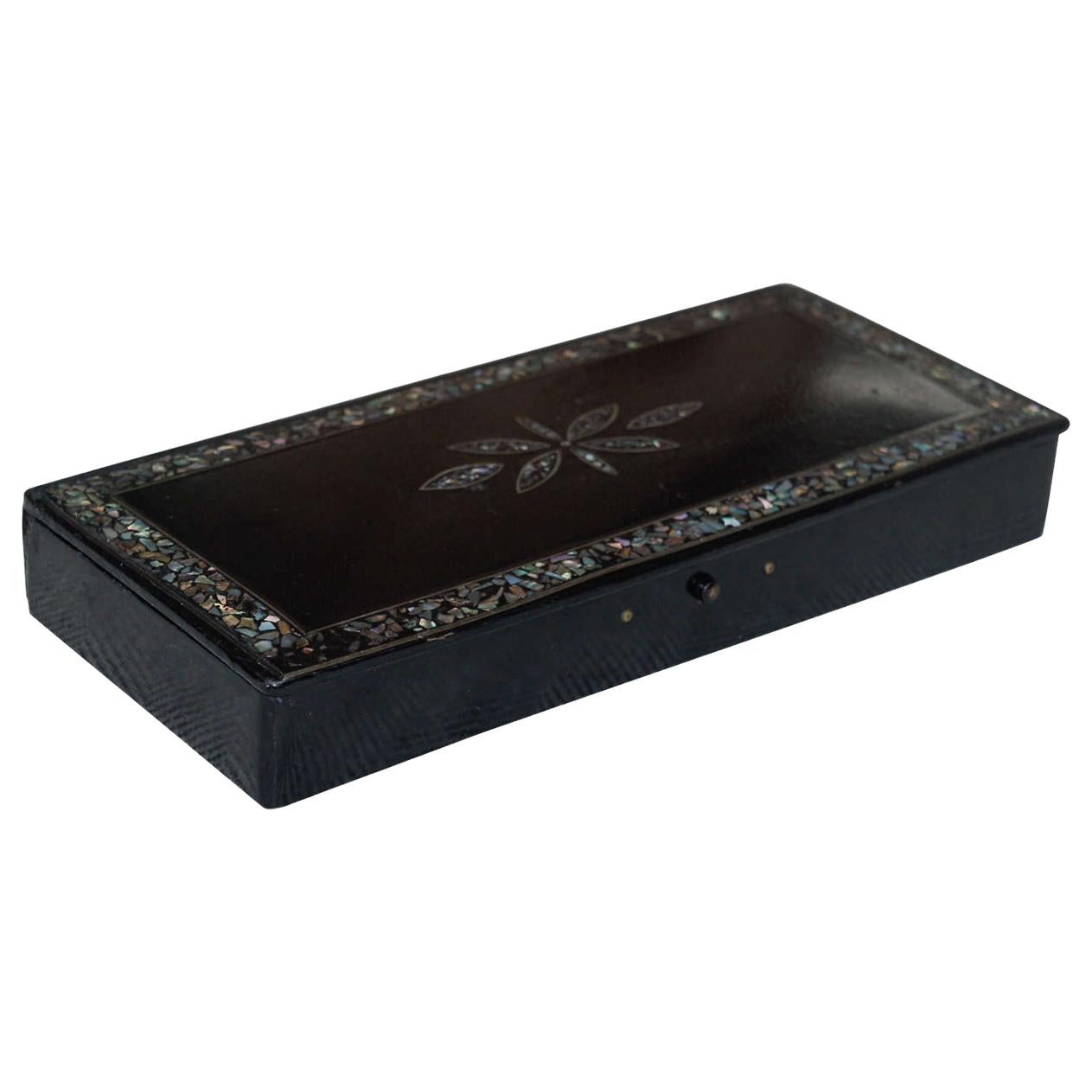 Louis Philippe Papier Mâché Pen Box with Mother of Pearl Decorative Inlay For Sale