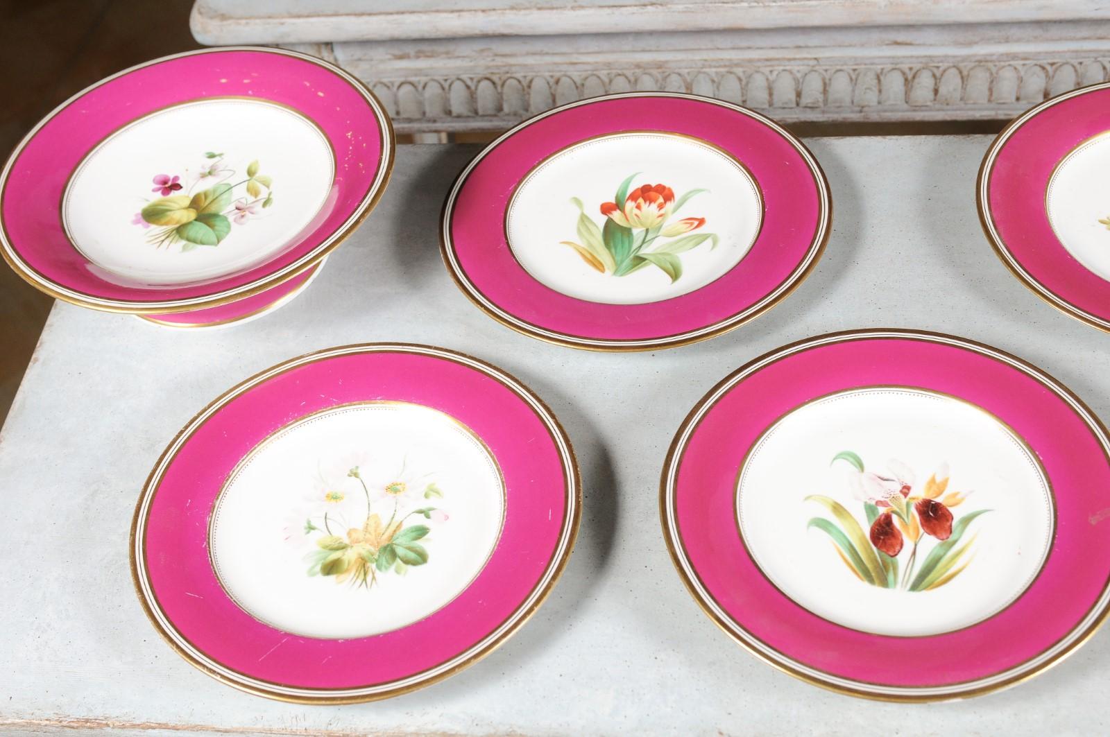 Louis-Philippe Paris Porcelain Fuschia Service Plates and Compotes, Sold Each For Sale 2