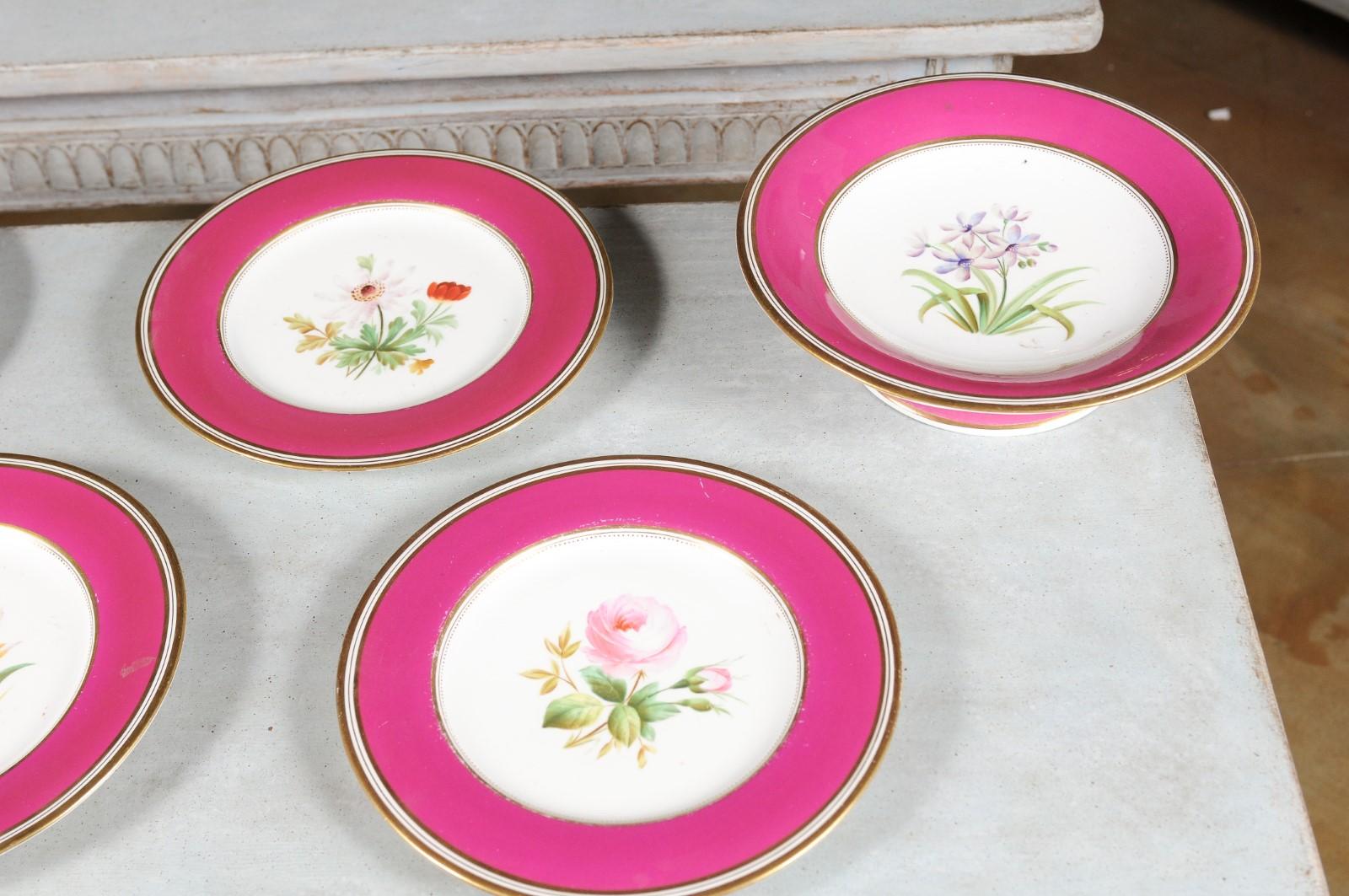 Louis-Philippe Paris Porcelain Fuschia Service Plates and Compotes, Sold Each For Sale 3