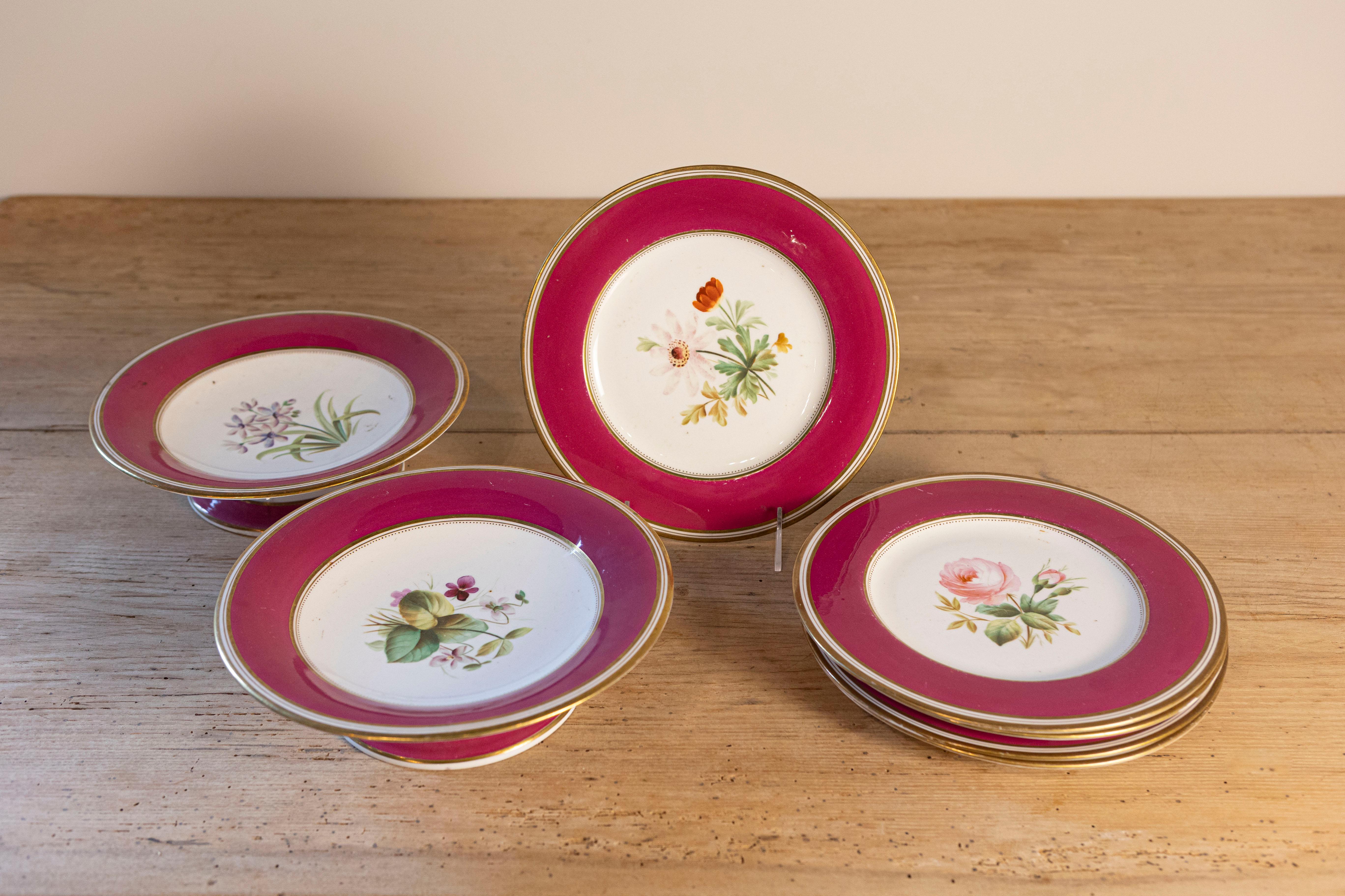 Platos y compotas de servicio de porcelana fucsia Louis Philippe Paris, se venden por unidad Luis Felipe en venta