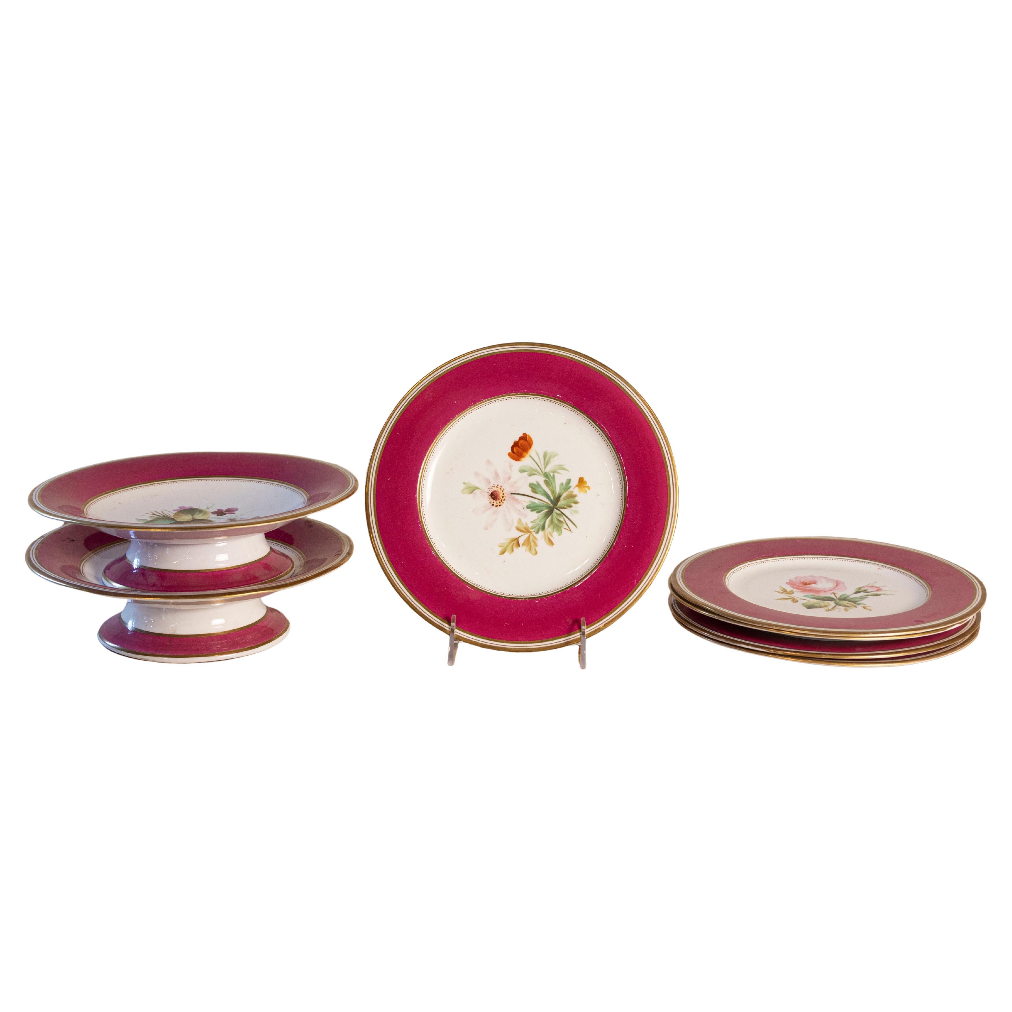 Servizio di piatti e vassoi in porcellana Louis Philippe Paris Fuschia, venduto singolarmente