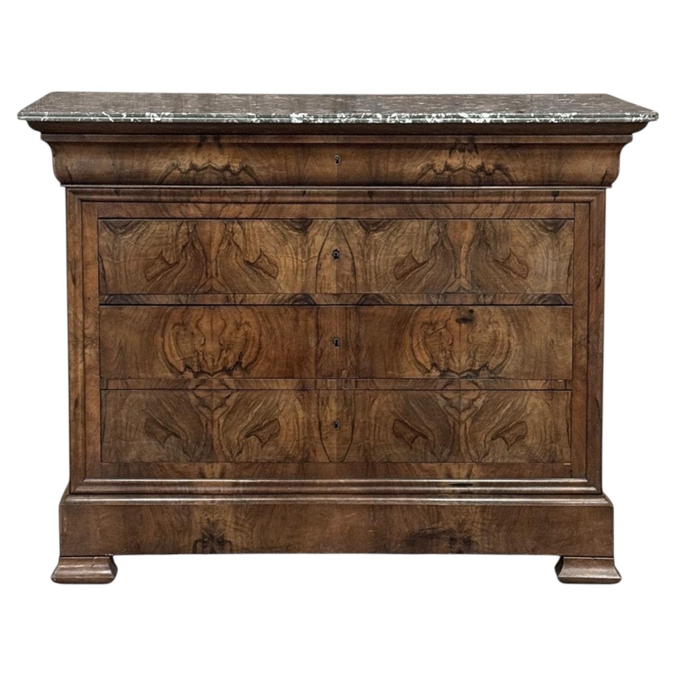Louis Philippe Period Burl Walnut Marble Top Commode