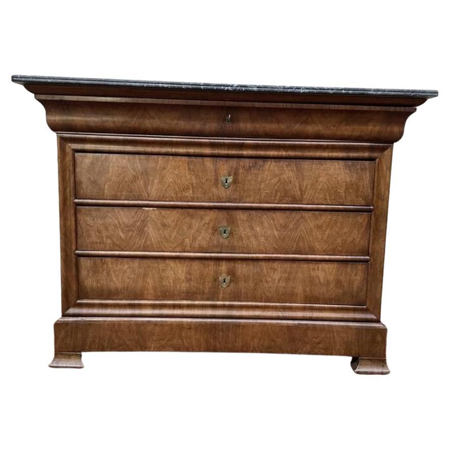 Commode d'époque Louis Philippe en acajou Light et marbre gris