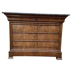 Louis Philippe Period Chest of Drawers in Light Mahogany and Grey Marble