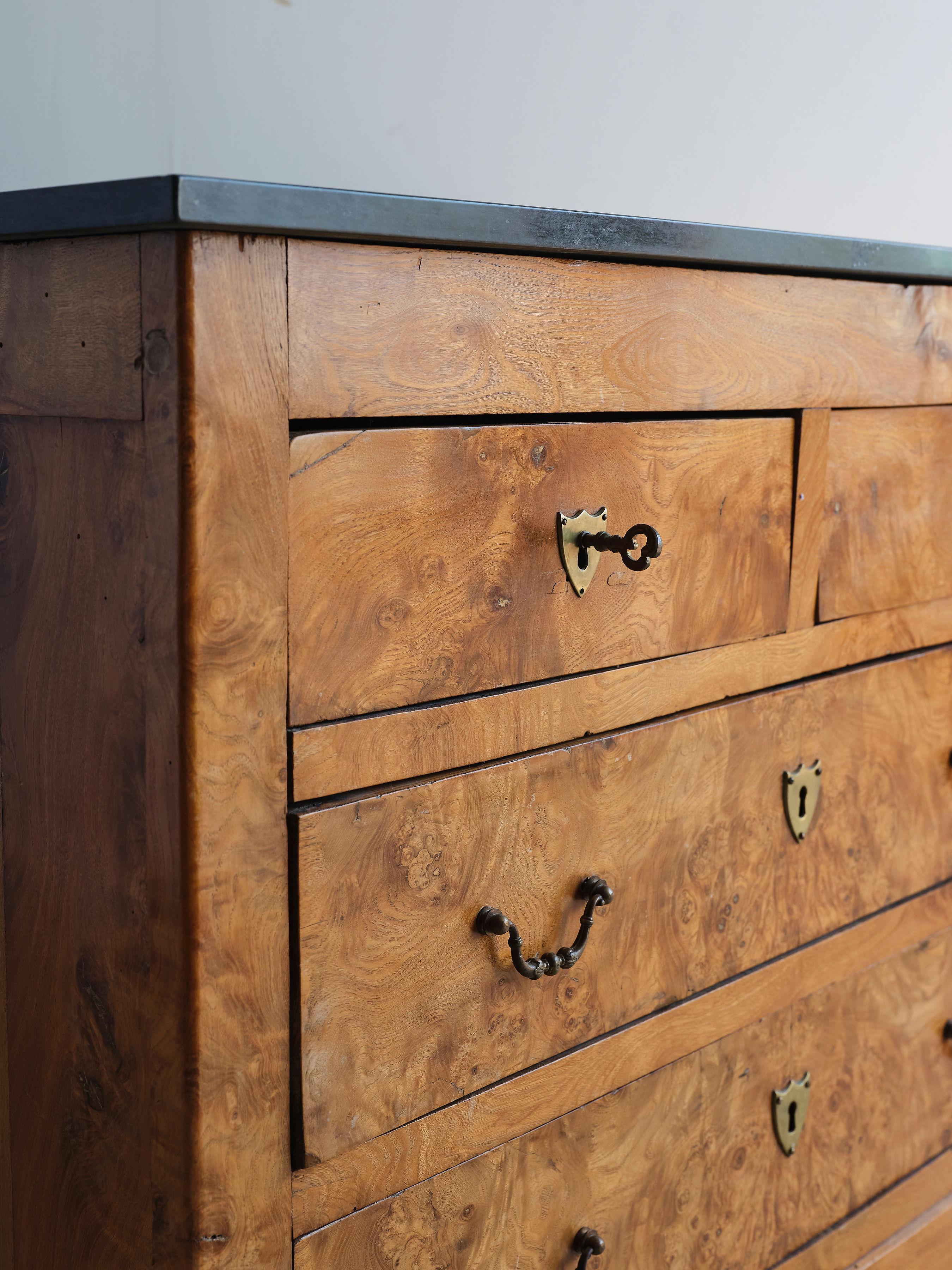 Louis Philippe Period Chest of Drawers with Dark Marble Top In Excellent Condition In Madison, MS