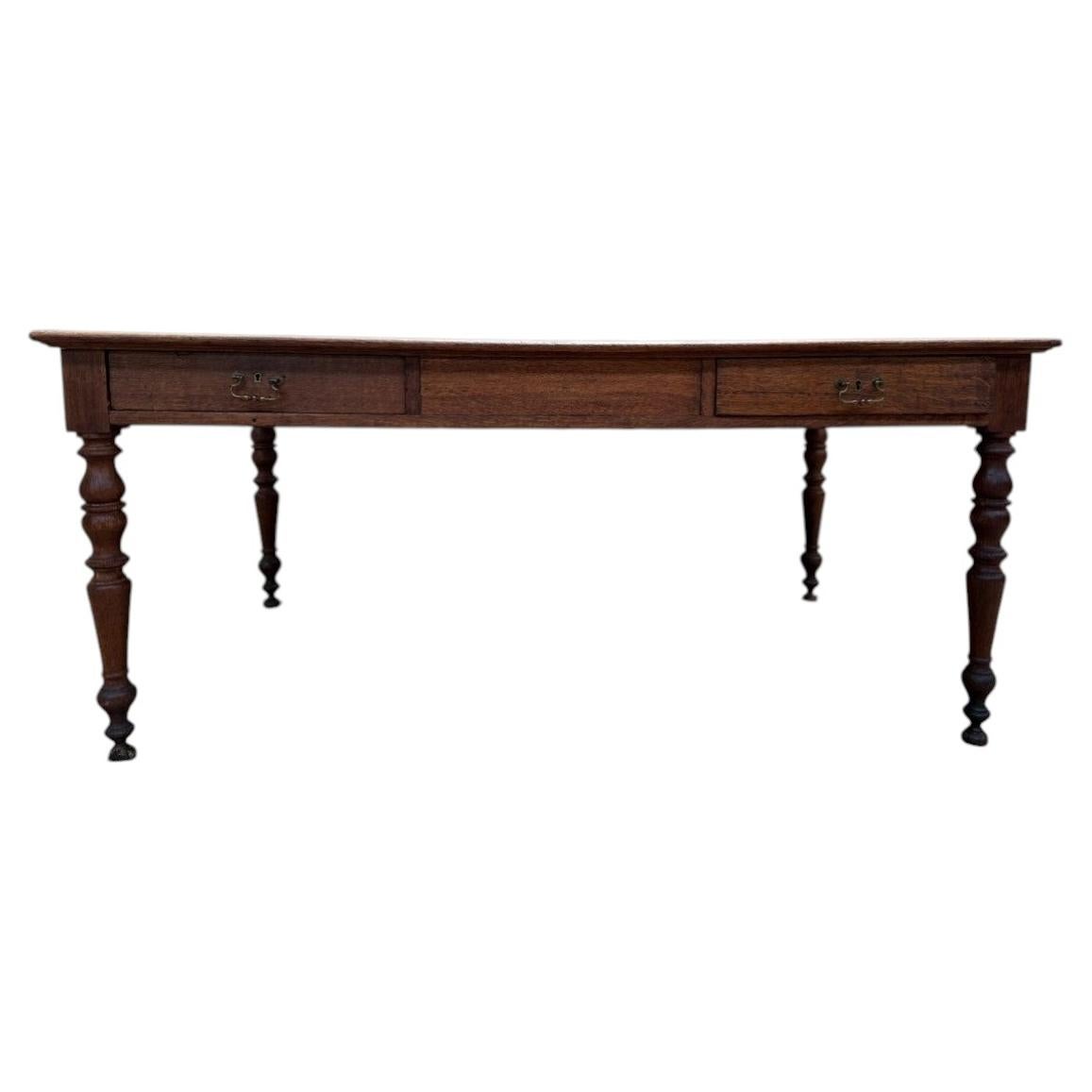 Louis Philippe Period Farmhouse Table in Solid Oak Desk, 19th Century