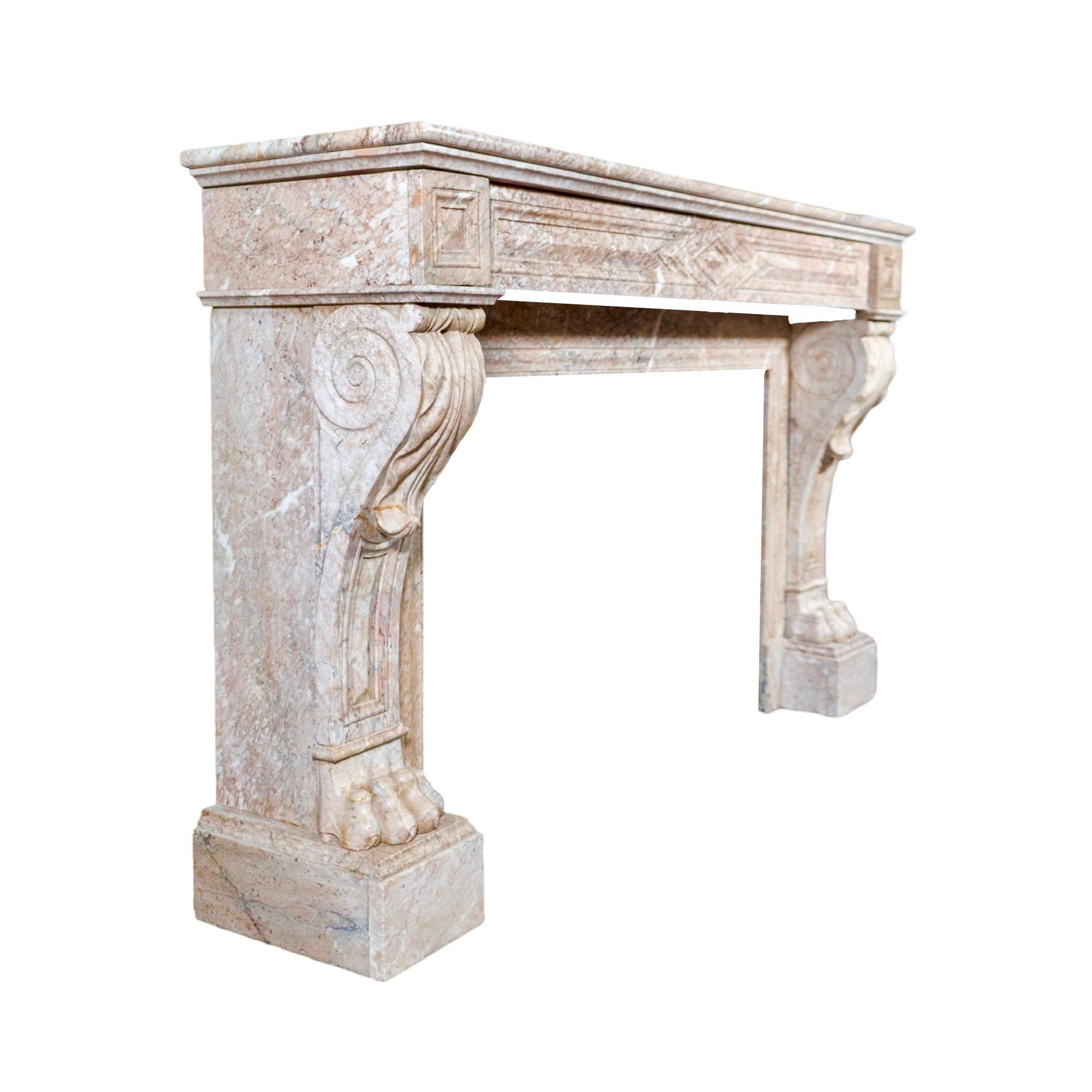 Carved Antique French Balacet Marble Mantel For Sale