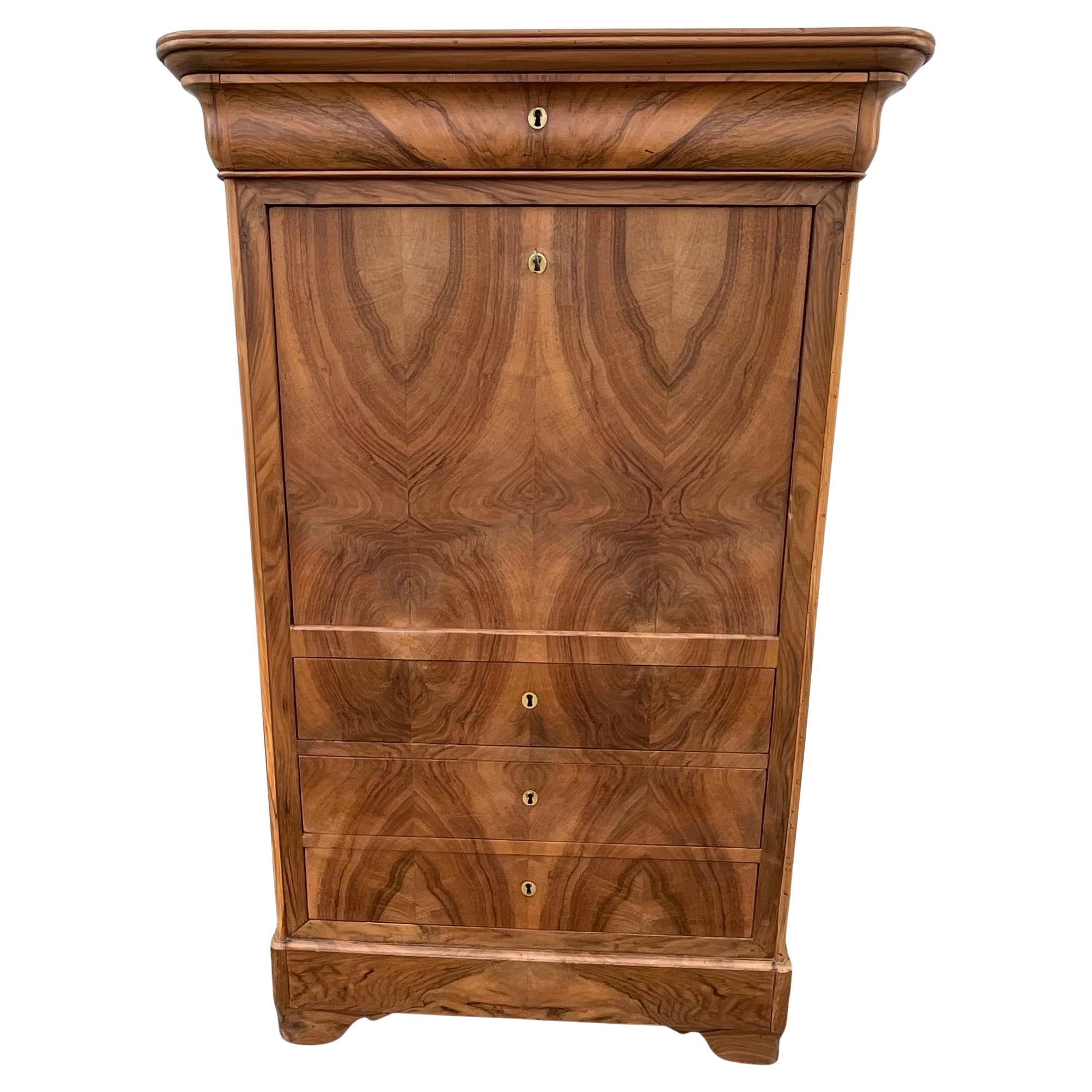 Louis Philippe Period Secretary, Mid 19th Century, Burl Walnut