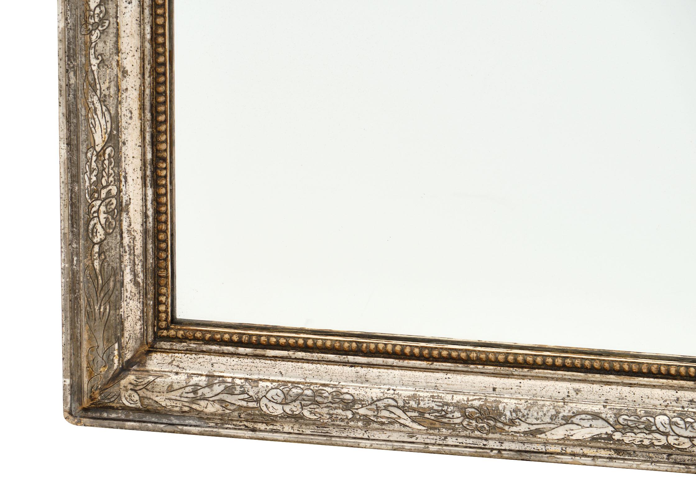 Louis Philippe Period Silver Leaf Mirror In Good Condition In Austin, TX
